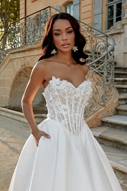 Sincerity Bridal Style 44574 Strapless Basque Waist Mikado Ball Gown with 3-D Florals