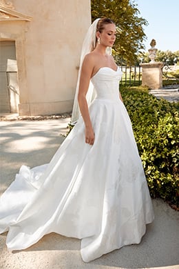 Sincerity Bridal Style 44588 Brocade Strapless Basque Waist Ball Gown with Draped Front Neckline