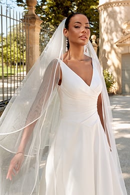 Sincerity Bridal Style 44585 V-Neck Mikado Ball Gown with Pleated Basque Waist