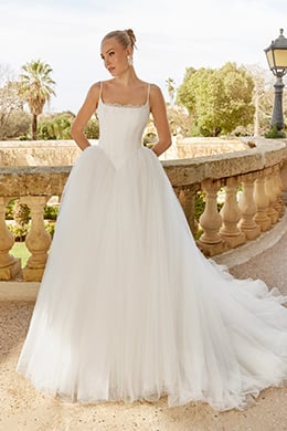 Sincerity Bridal Style 44624 Tulle Ball Gown with Satin Bodice, Basque Waistline, and Voluminous Skirt