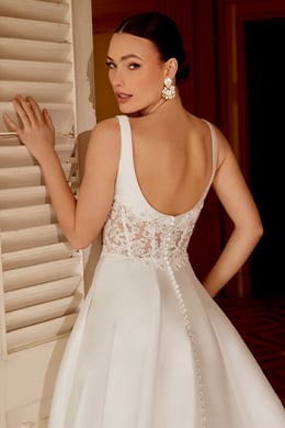 Sincerity Bridal Style 44606 Mikado A-Line Dress with Soft Square Neckline and Open Scoop Back Neckline