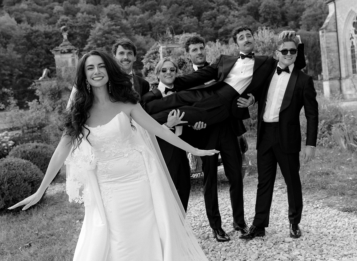 Léanne Ansar wearing Justin Alexander Signature DICKINSON mermaid wedding dress at Abbaye de Reigny, Burgundy, as featured in Vogue France