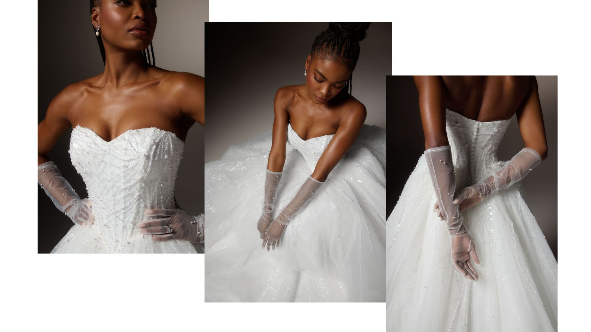Justin Alexander Signature Style 99422 CHIARINA Glittering Tulle Ball Gown with Strapless Sweetheart Neckline Adorned with Linear Beading and Chapel Length Train