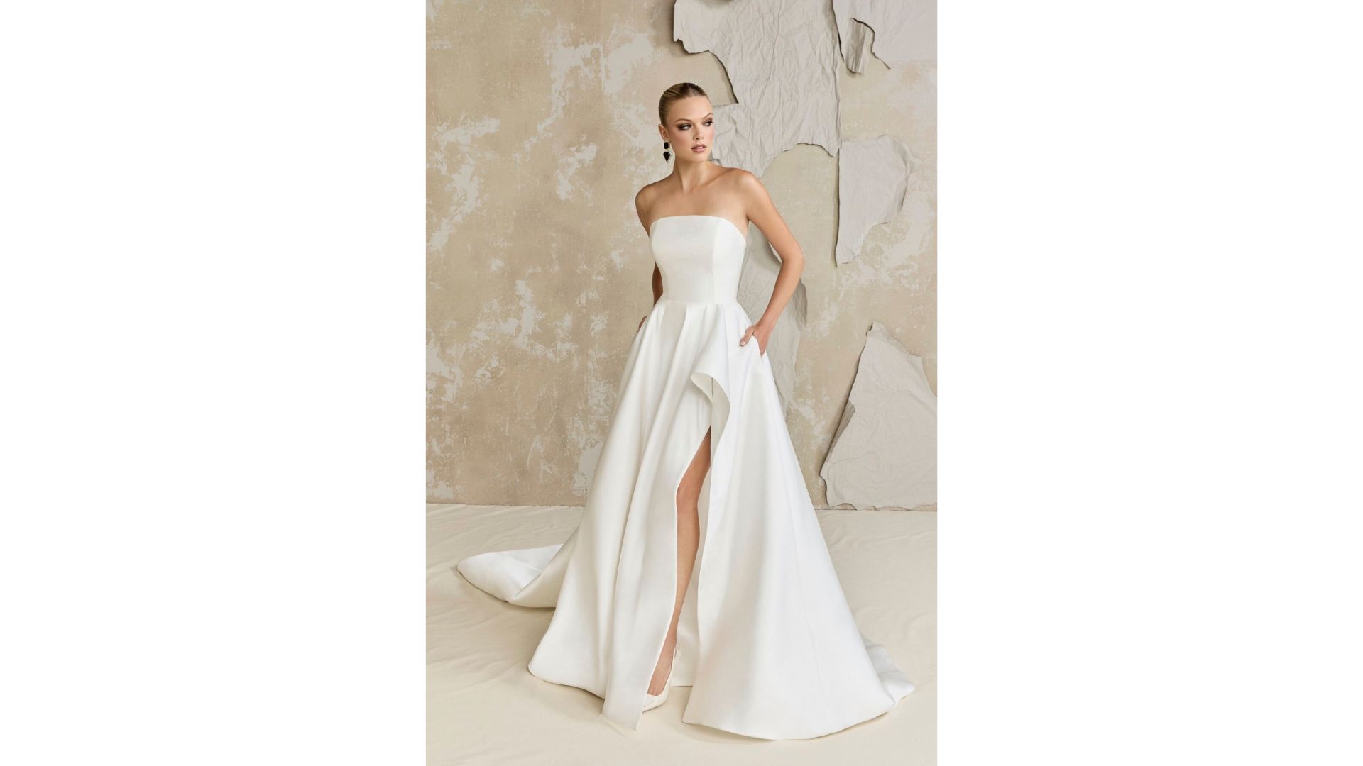 Justin Alexander Signature Style 99311 Lorde Silk Mikado A-Line with Strapless Rounded Neckline and High-Low Skirt