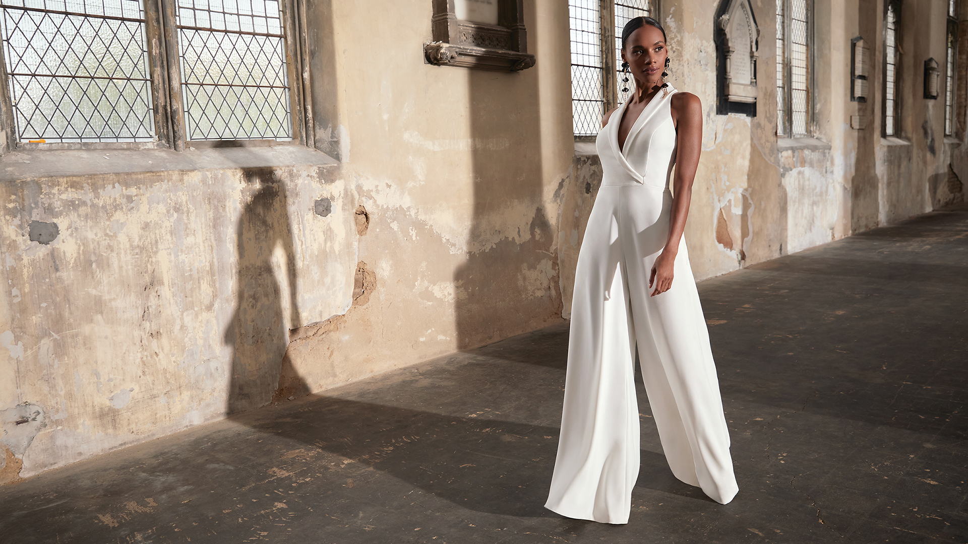 Adore by Justin Alexander 11280 Bonnie Wide-leg Crepe Jumpsuit with V-Neckline