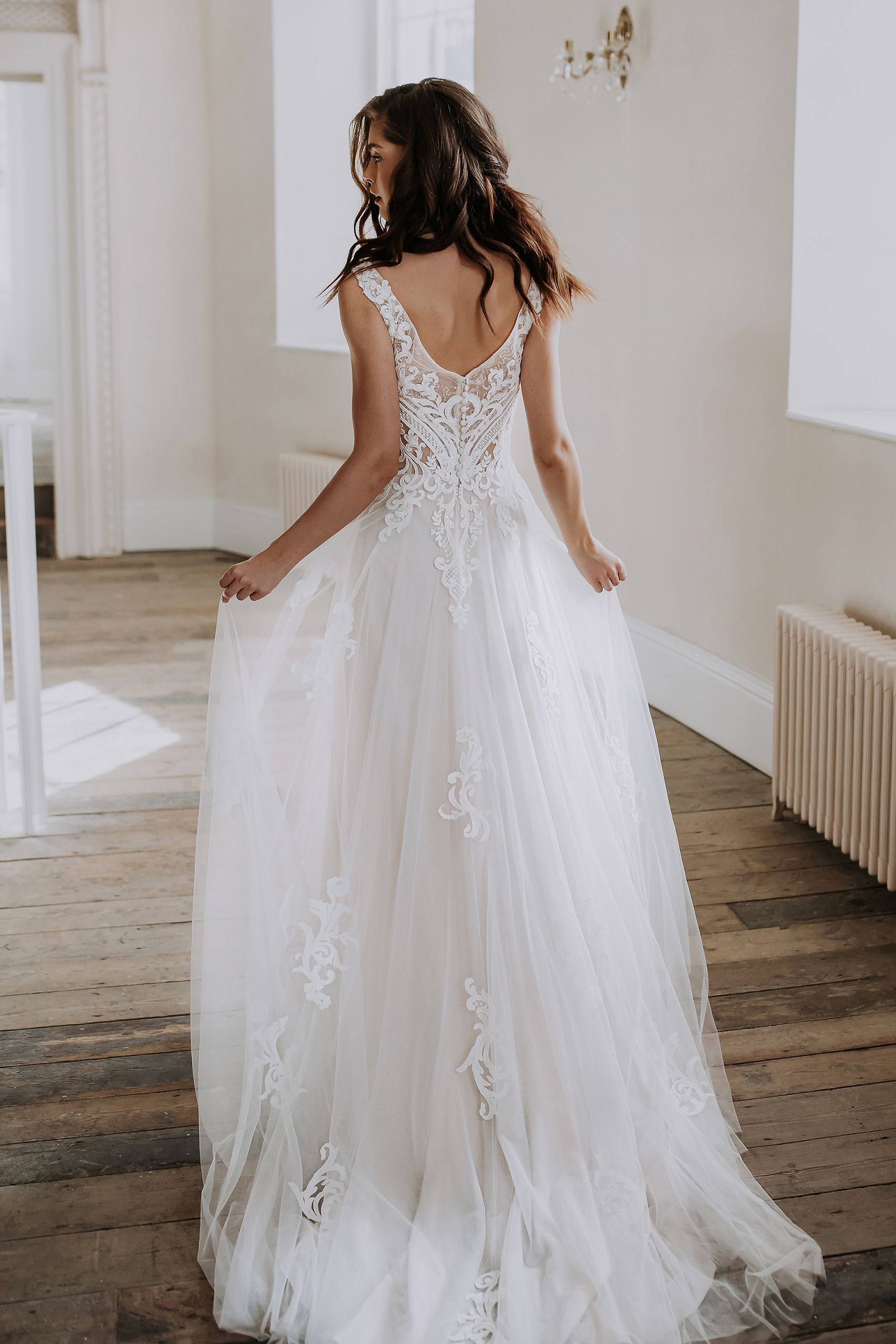 Adore by Justin Alexander Style 11219 Violet Tulle A-Line Gown with Sequined Appliqués