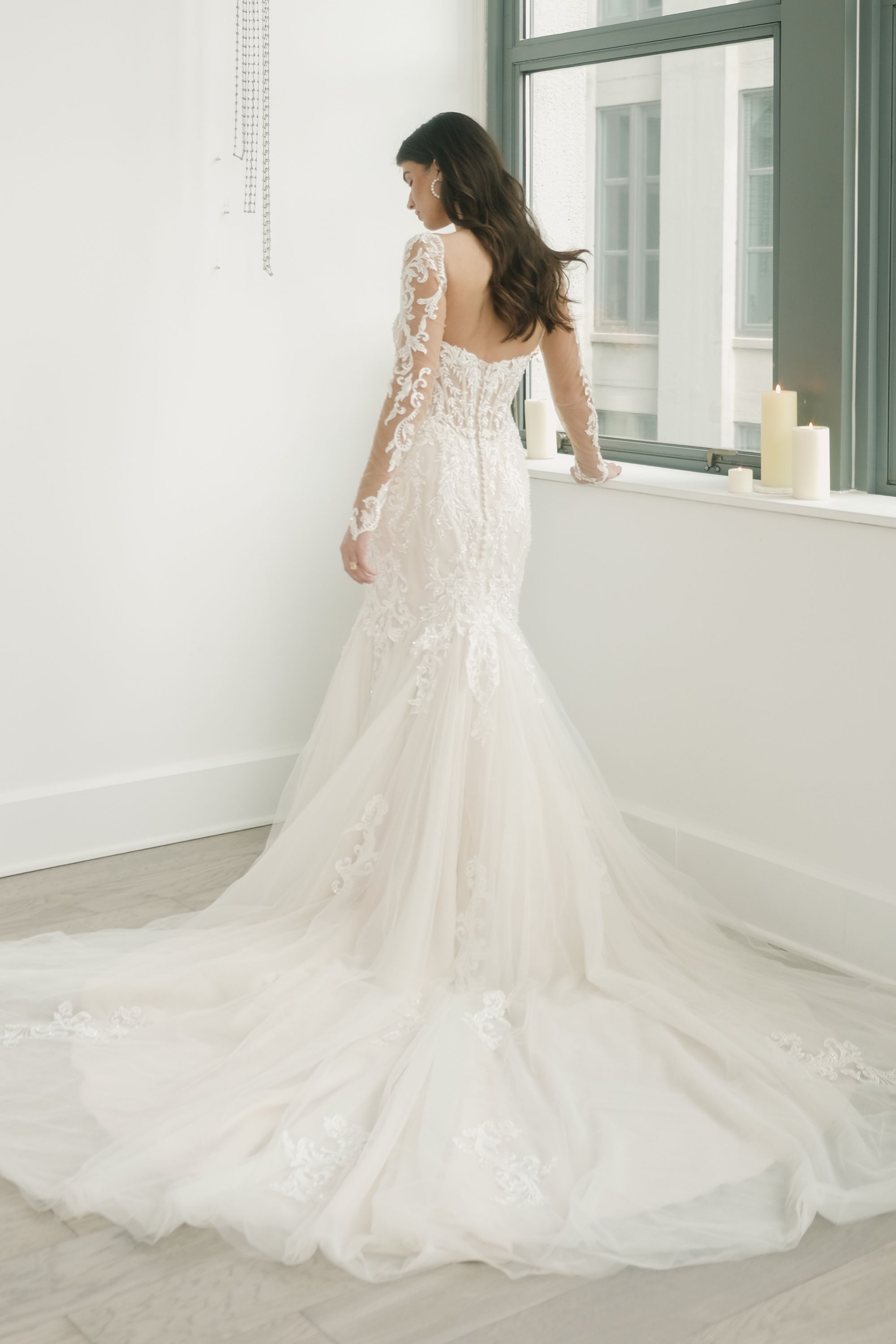 Justin Alexander Style 88222 Cain Lace Trumpet Gown with Detachable Long Sleeves and Exposed Boning