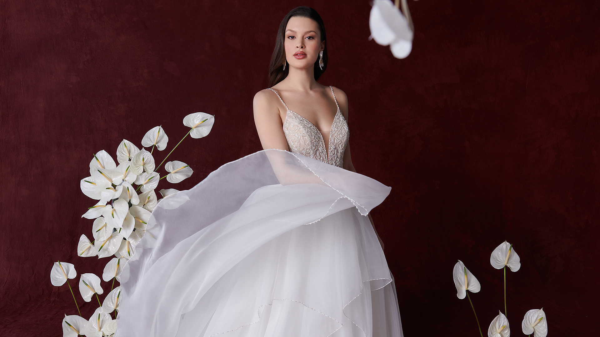 Justin Alexander Style 88358 Houston Organza Ruffle Skirt Ball Gown with Beaded Bodice