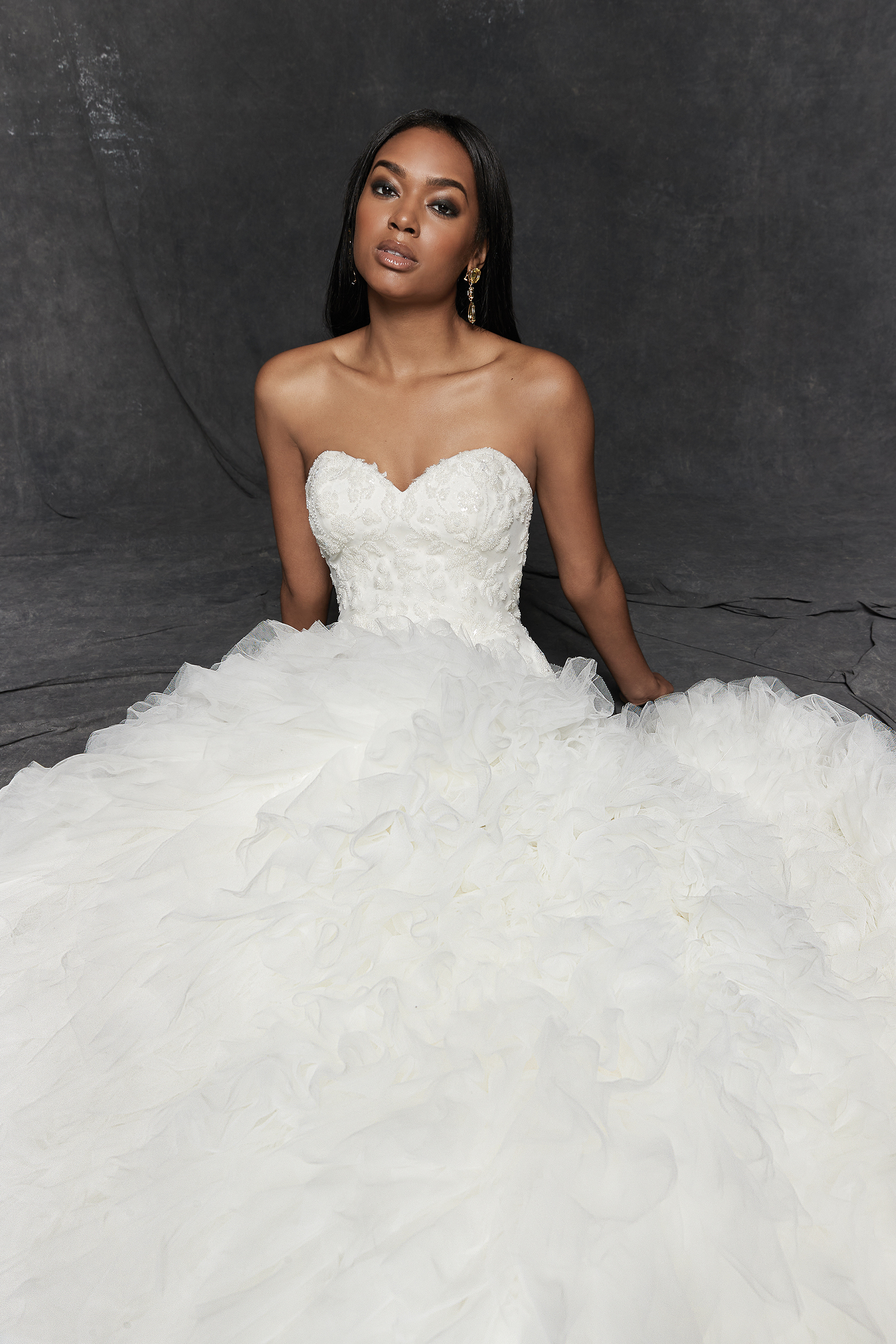 Justin Alexander Signature Style 99258 Carlotta Beaded Mermaid Gown with Sweetheart Neckline and Ruffle Skirt