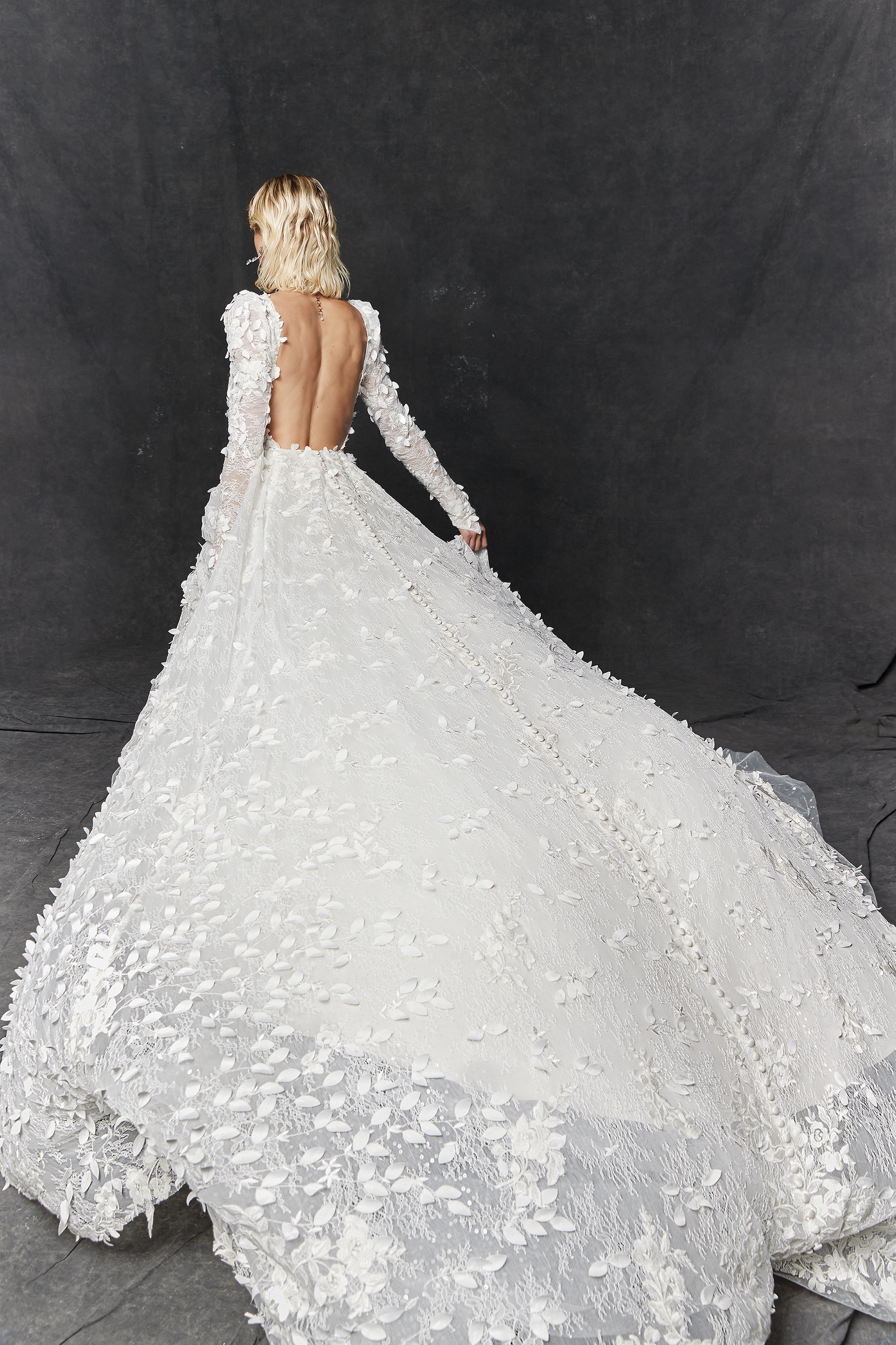 Justin Alexander Signature Style 99261 Cypress Chantilly Lace A-Line Gown with Long Sleeves and Low Back