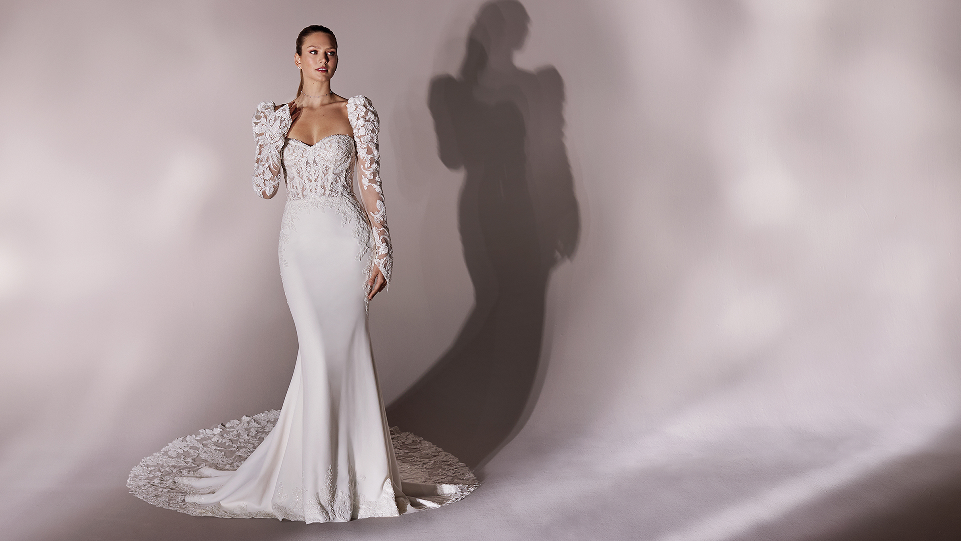 Justin Alexander Signature Style 99280 Zion Strapless Crepe Fit and Flare Wedding Gown with Sheer Bodice