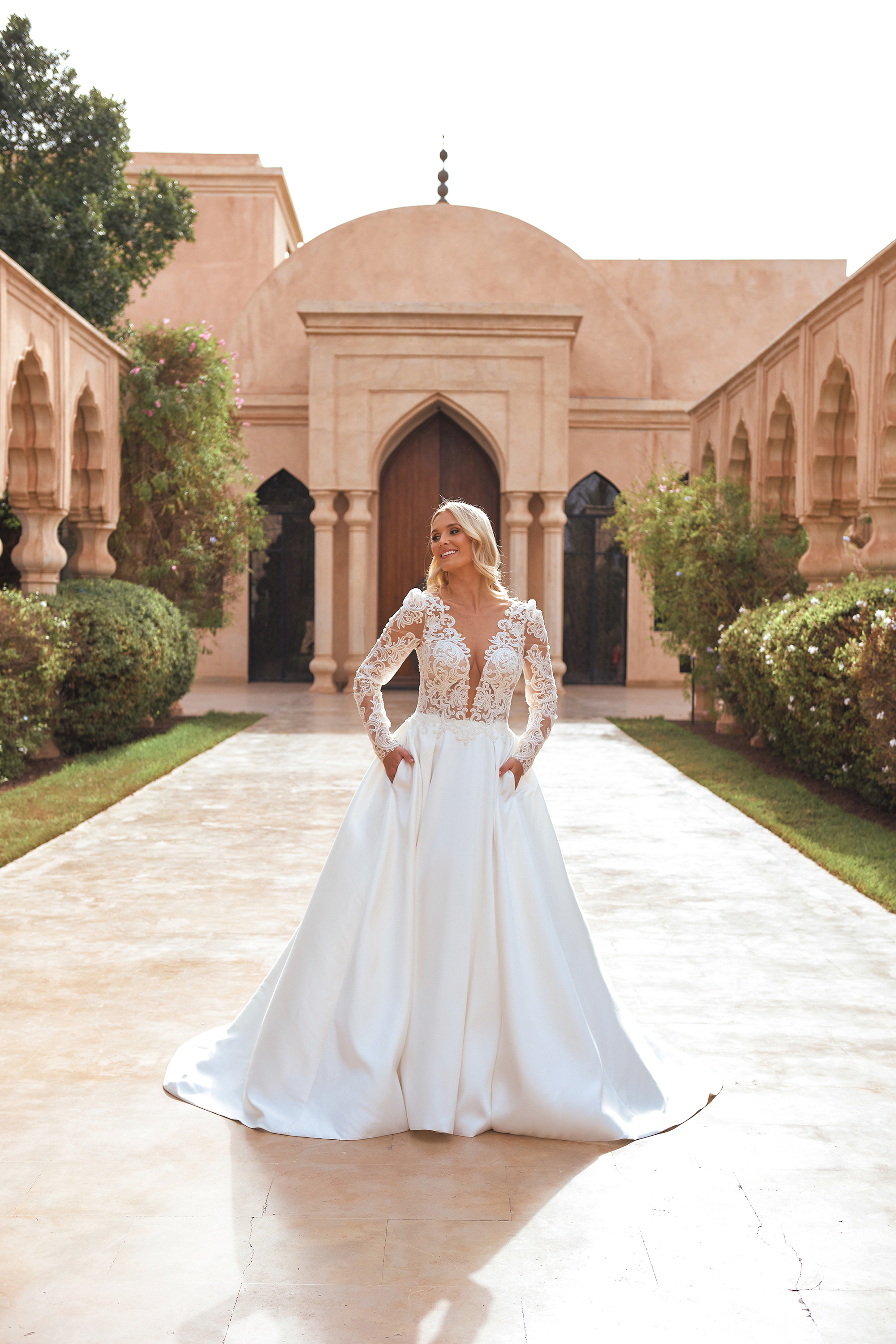 Sincerity Bridal Style 44433 Mikado Ball Gown with Plunging Illusion Sabrina Neckline