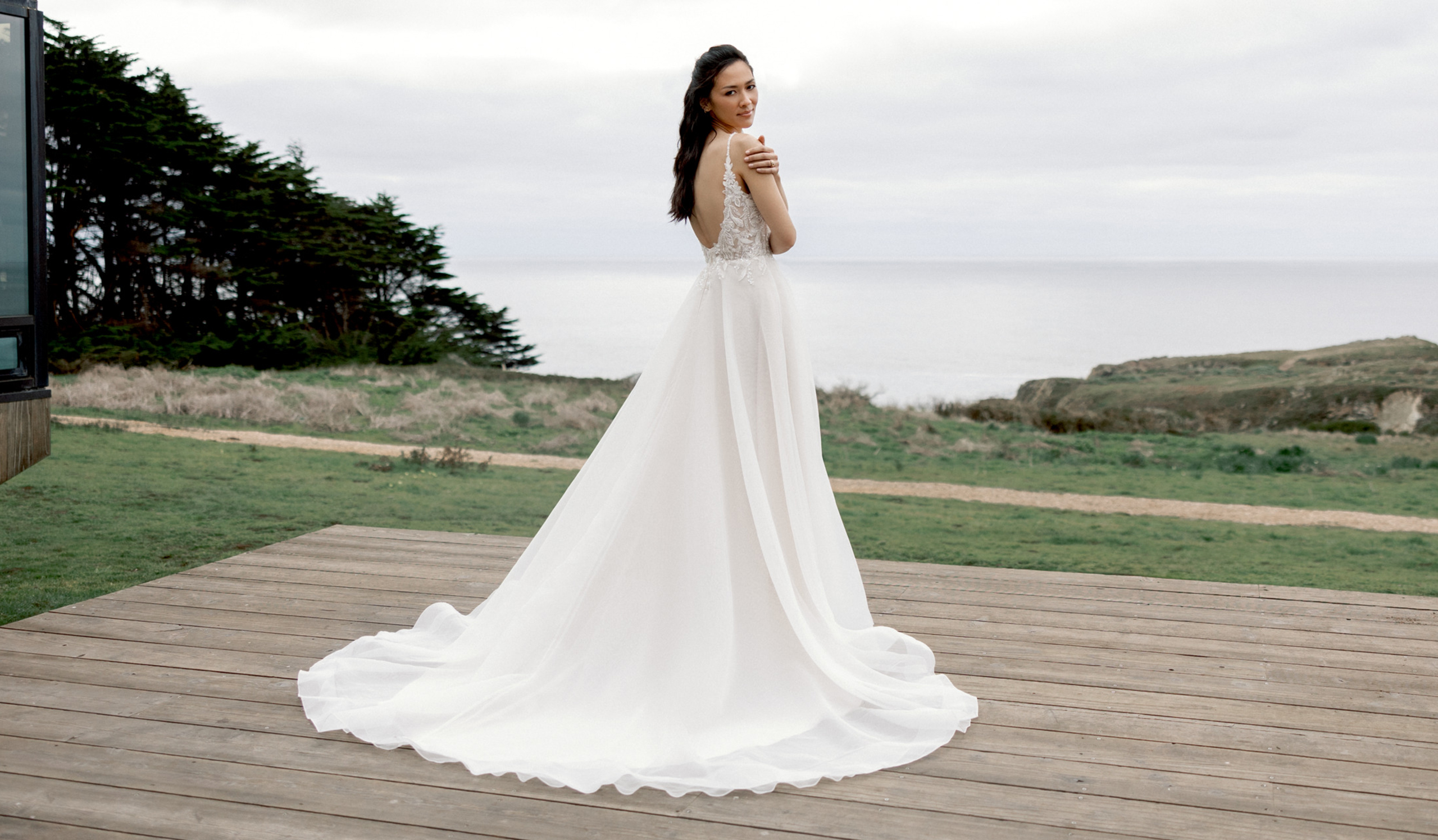 ivory lace long dress Ivory Lace Mermaid Rustic Long Sleeve Wedding Dresses PW297 main image 1