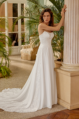 66374: Glitter Dot Tulle A-Line Gown with Illusion Sabrina
