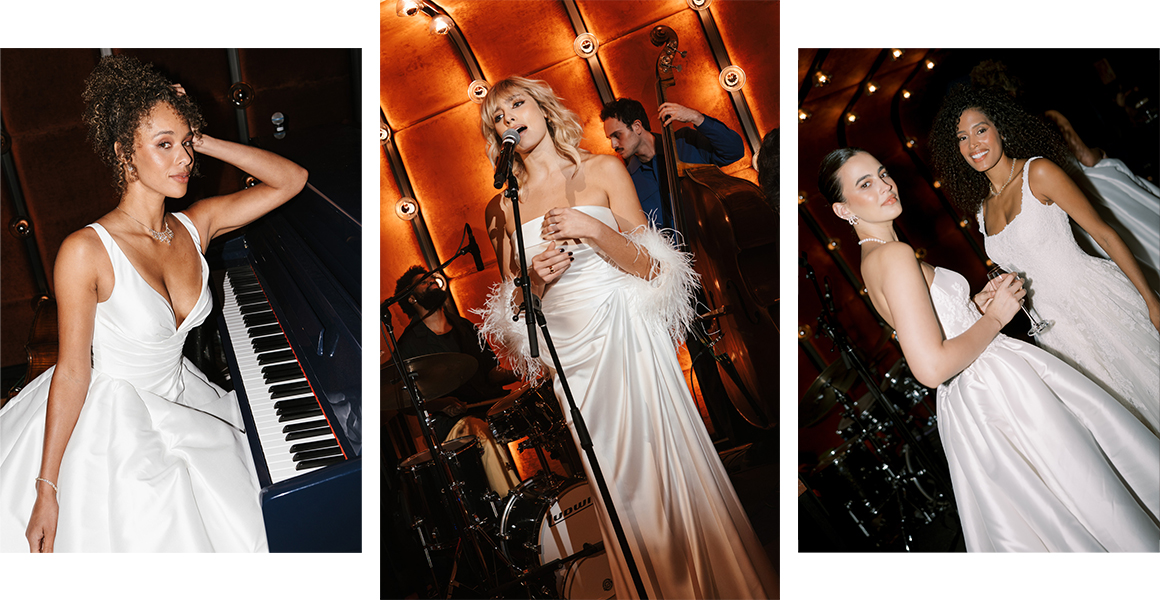 Dolly Lowe singing on stage at the Justin Alexander Signature FW27 presentation