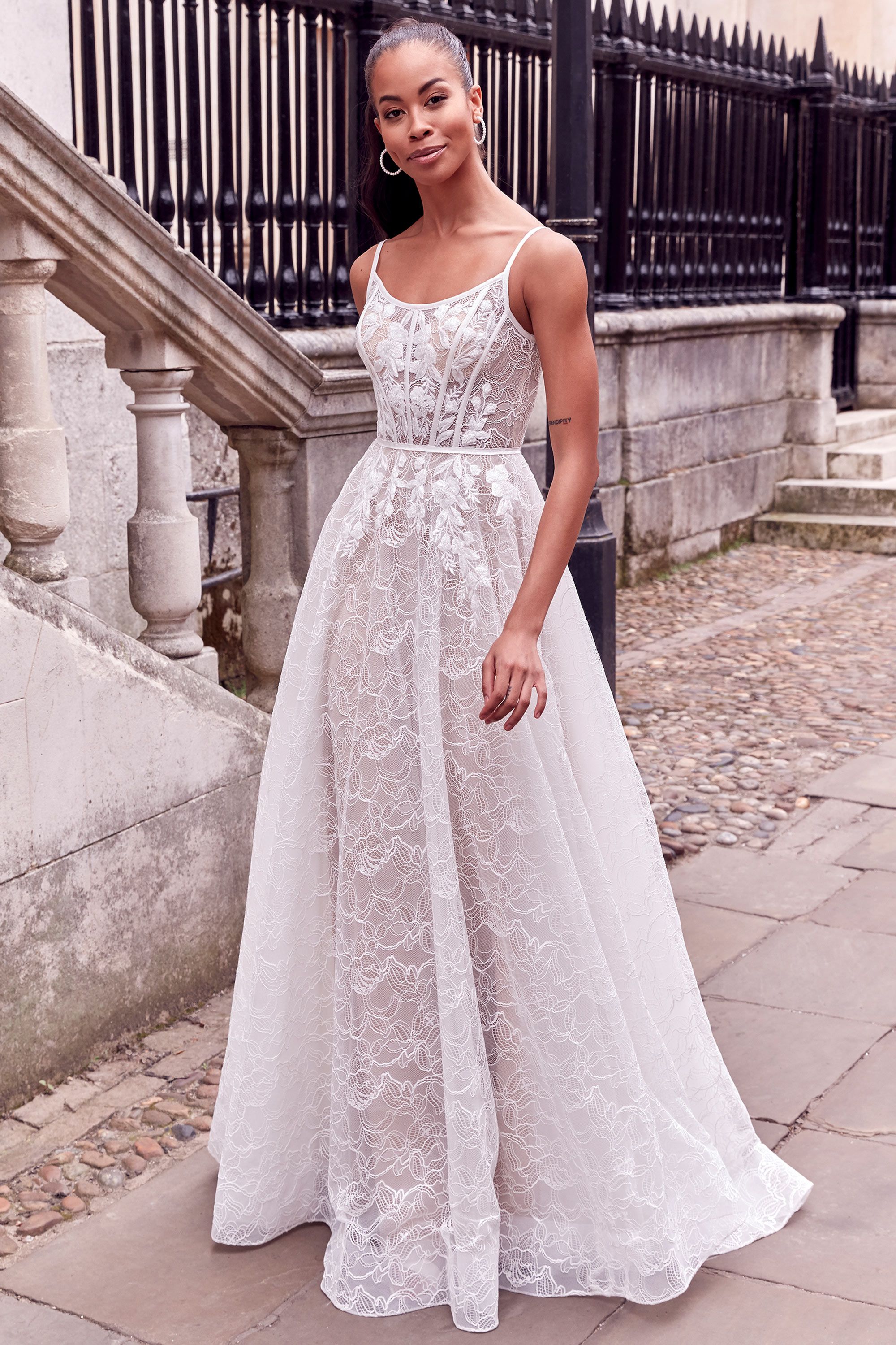 Naomi - AJA: Corded Chantilly Lace A-Line Wedding Dress with Scoop