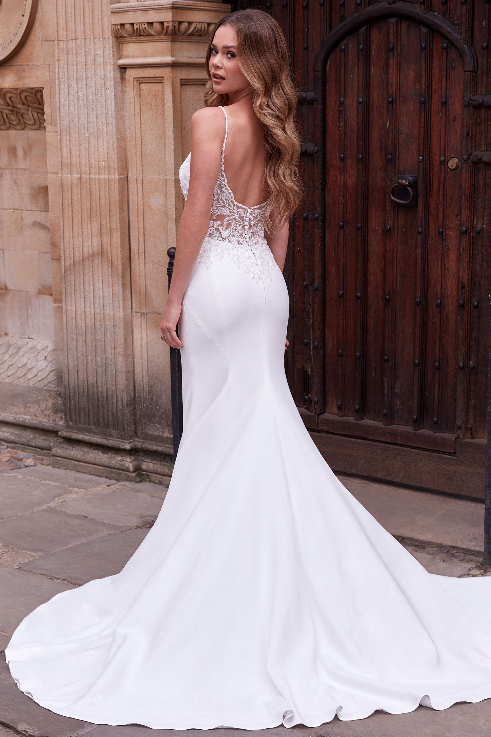 Farrah: Clean Fit and Flare Dress with Beaded Illusion Side