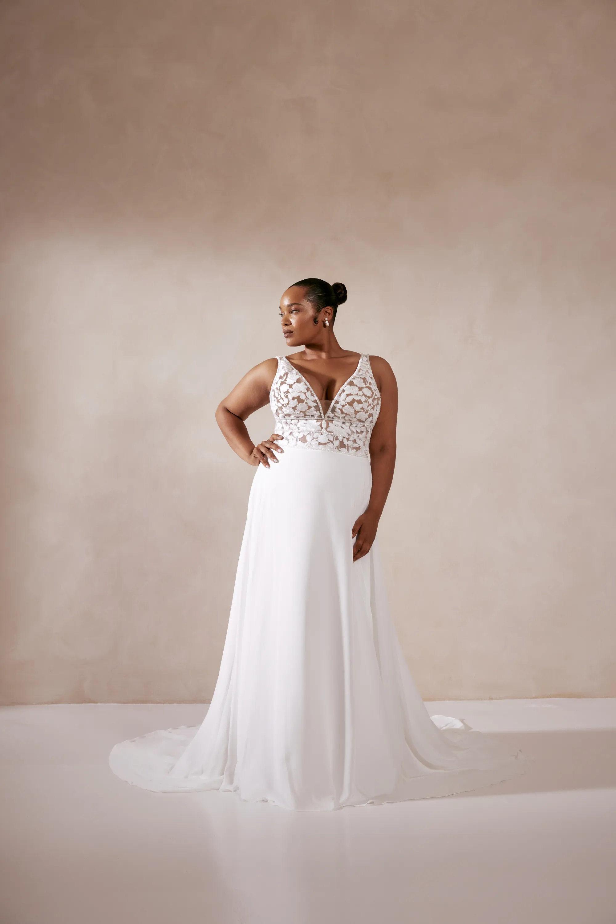 Annamarie: Chiffon A-Line Gown with Hand Beaded Embroidery