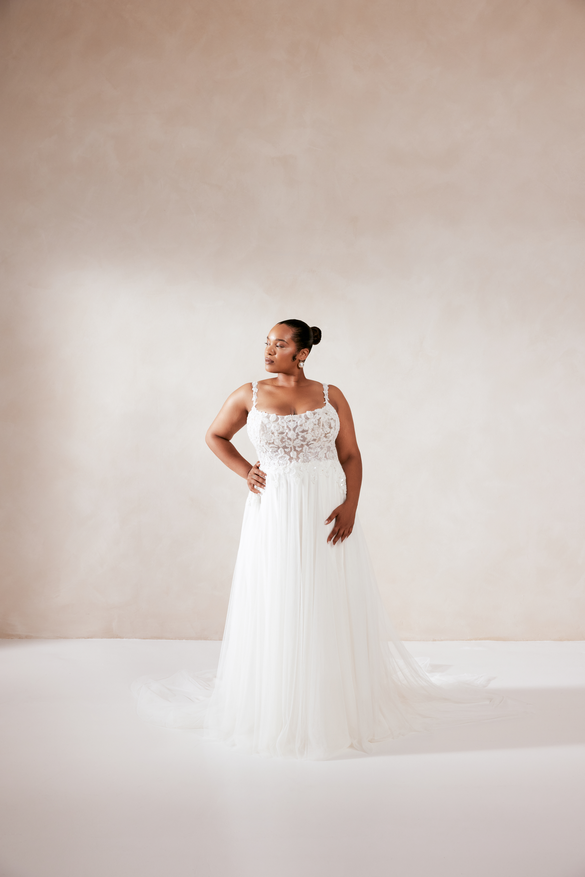 Adore by Justin Alexander Style 11360PS Catrina PS English Net A-Line Plus Size Gown with Sheer Bodice Adorned with Appliqués