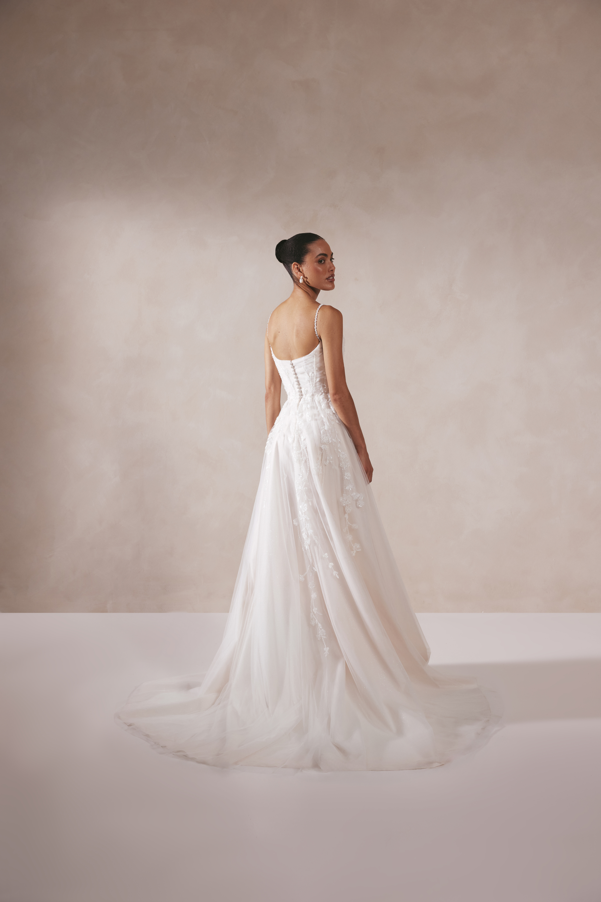 Adore by Justin Alexander Style 11399 Kamaria Sparkle Tulle A-Line Gown with Ruched Bodice and Chapel Length Train