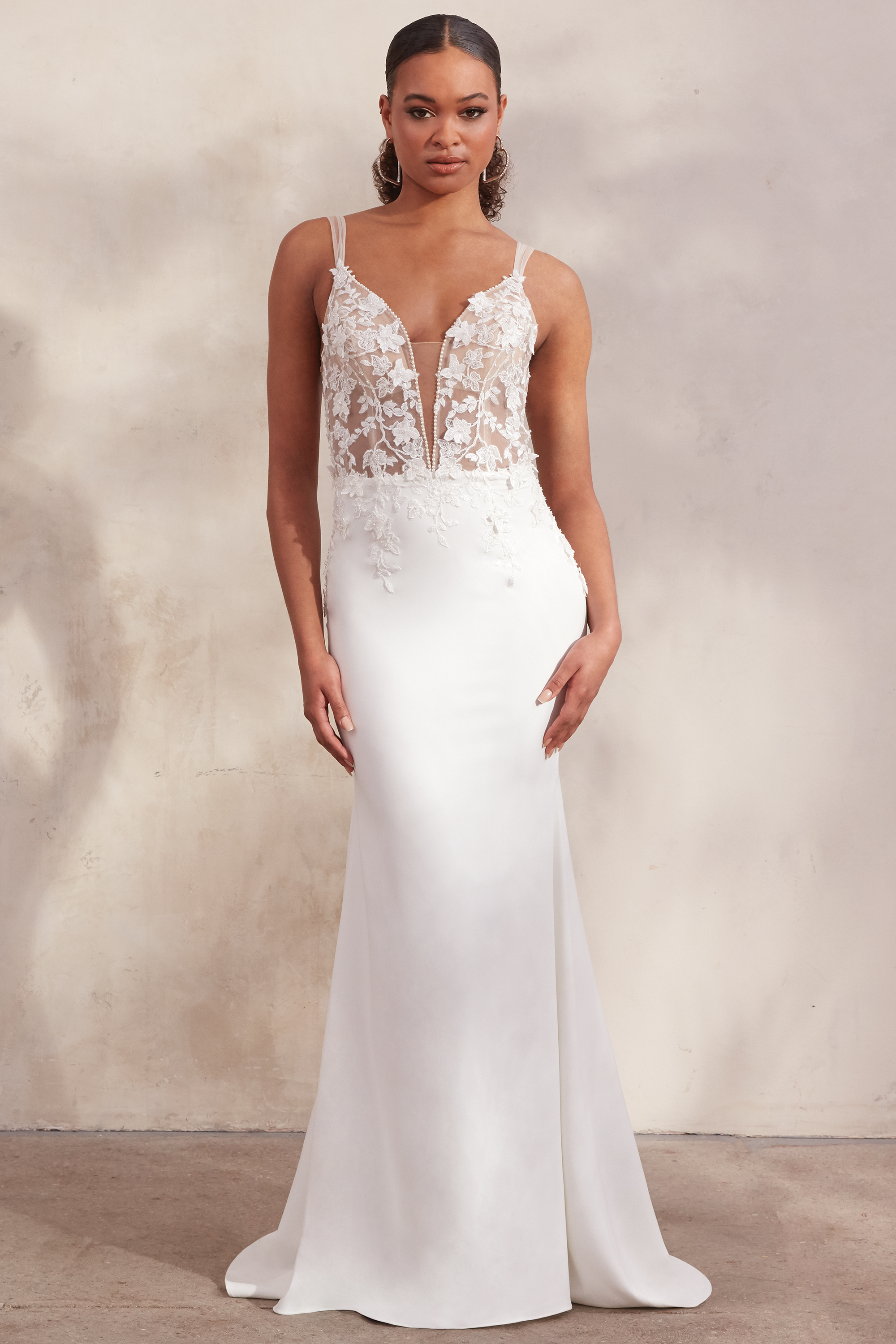 Adore by Justin Alexander Style11255 Solara Stretch Crepe Fit and Flare Dress with 3D Lace Appliqués