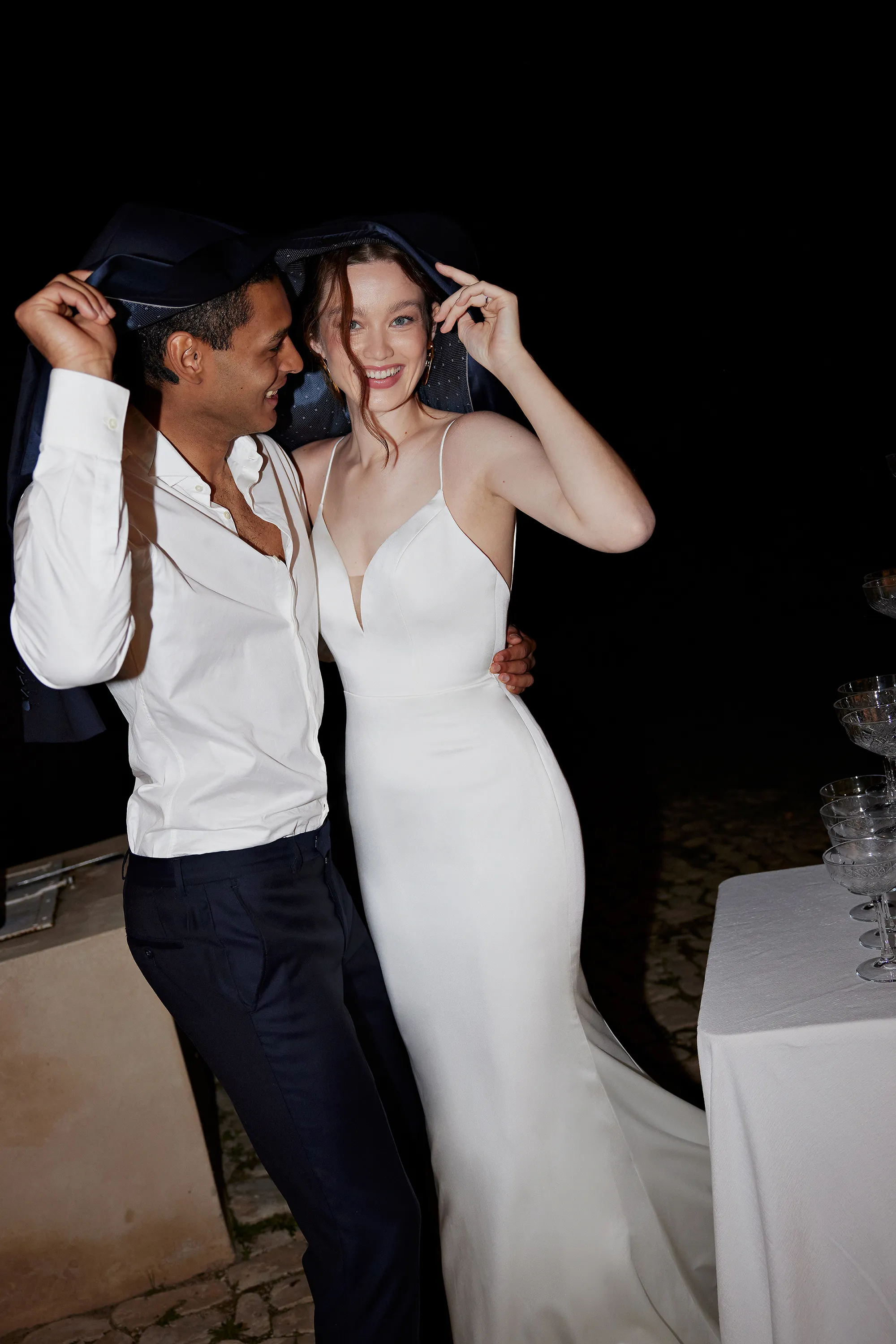 Zulla: One Shoulder Charmeuse Fit and Flare with Self-Tie Back