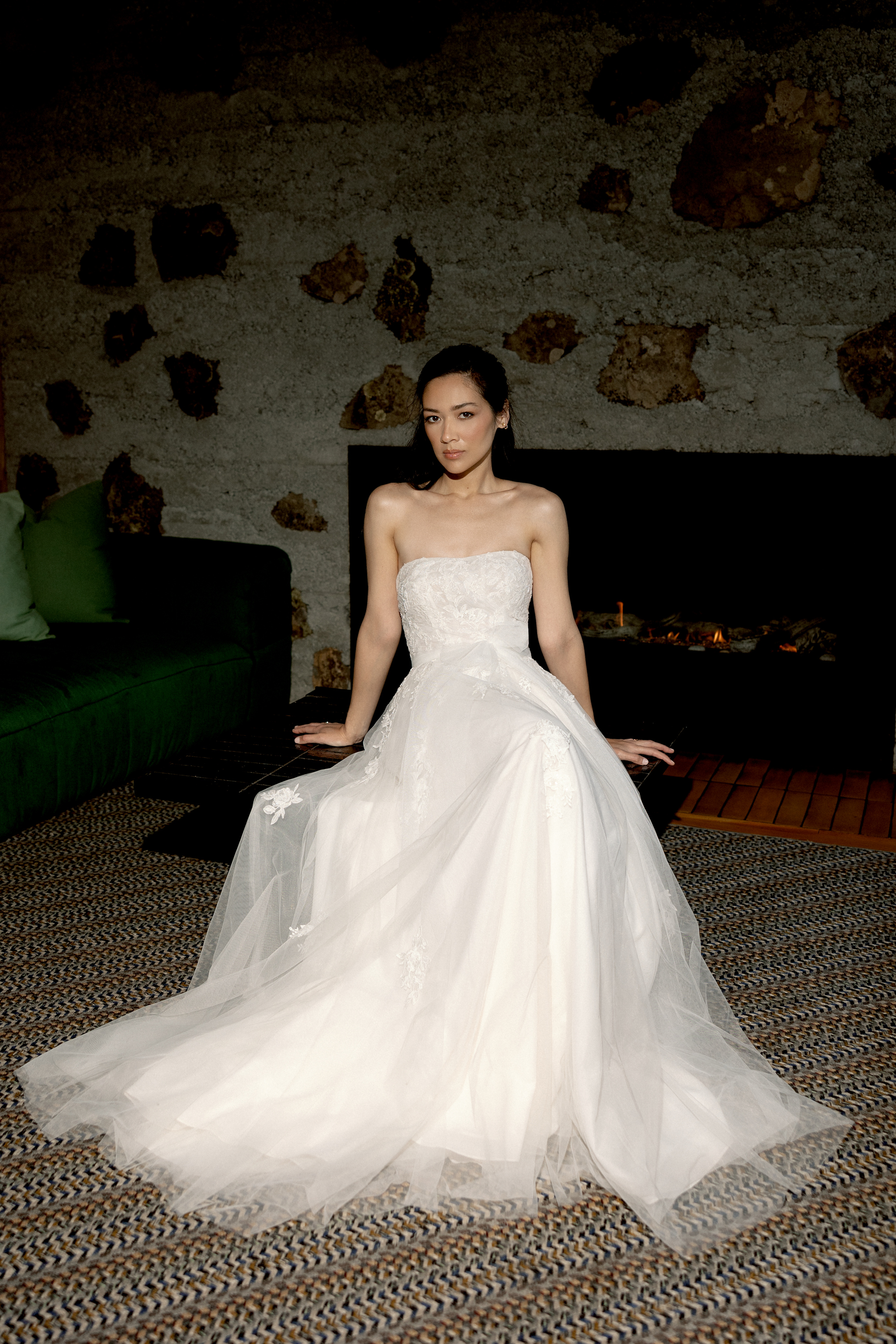 Adore by Justin Alexander Style 11417 Chessa Tulle A-Line Bridal Gown with Straight Strapless Neckline and Sparkling Lace Appliqués