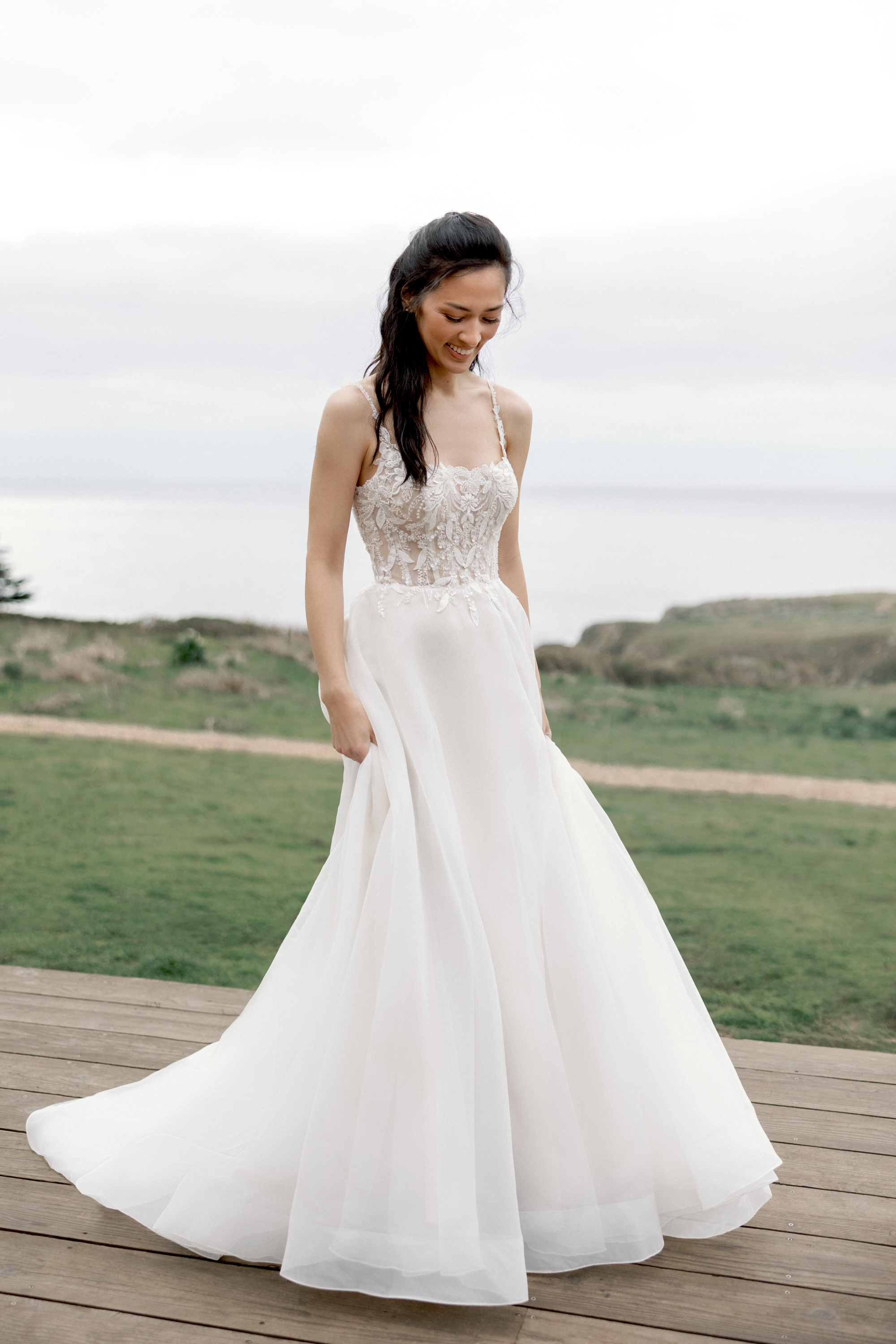 Liliana: Organza A-Line Dress with Plunging Illusion Neckline and