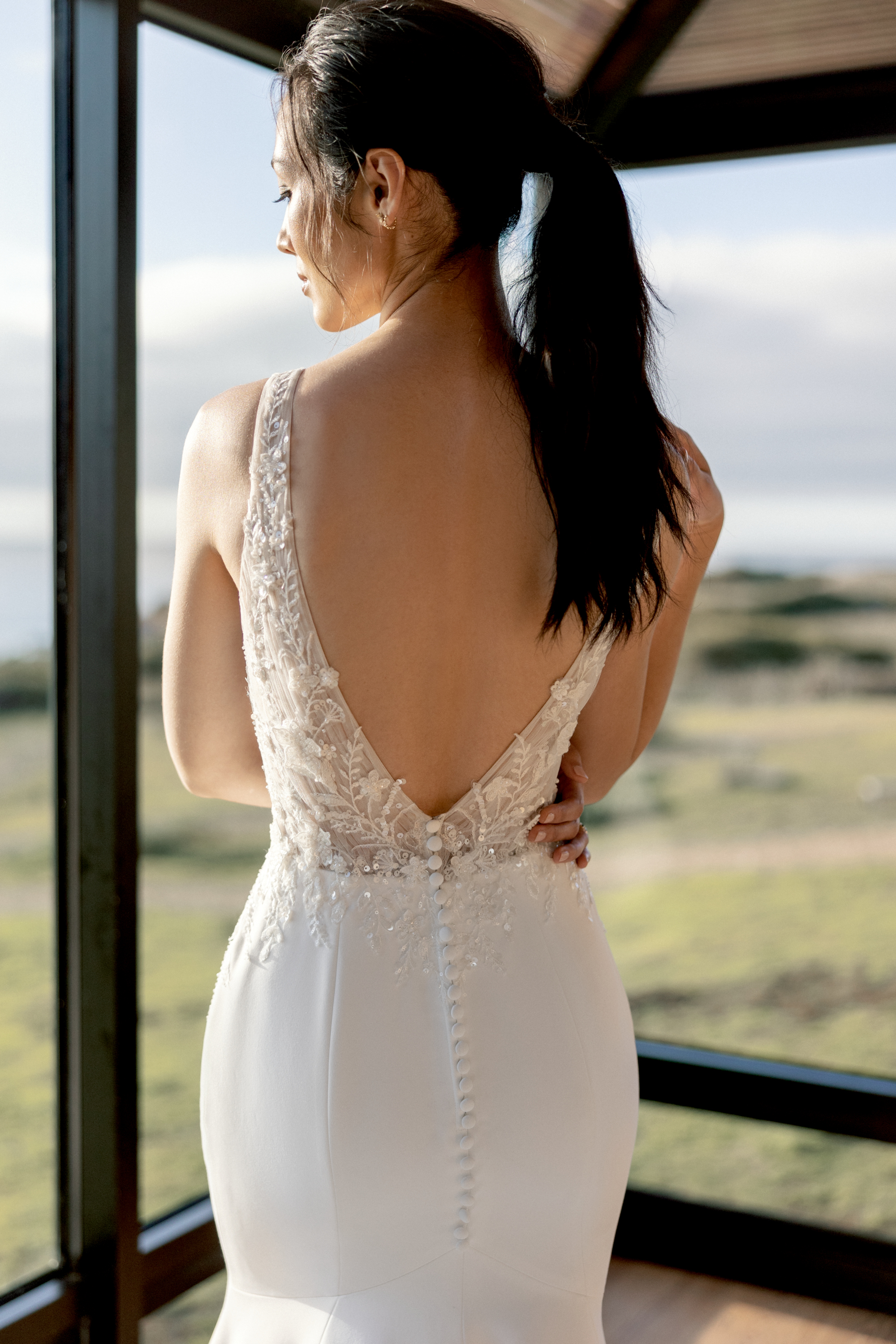 Adore by Justin Alexander Style 11423 Paloma Fit and Flare Gown with Beaded and Sequined Bodice and Deep V-Back Plunging V-Neck