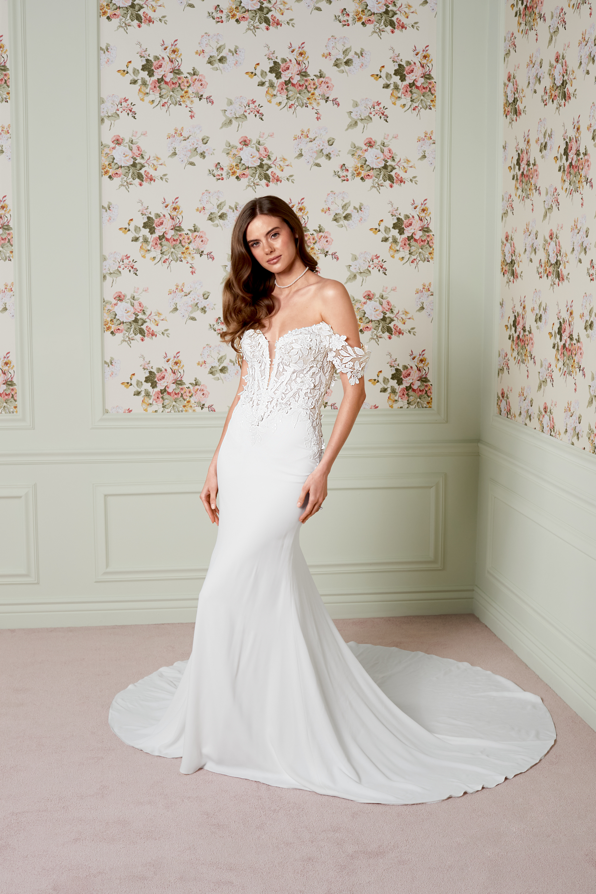 Adore by Justin Alexander Style 11465 Blythe Crepe Fit and Flare Bridal Gown with Plunging Sweetheart Neckline and Side Cut-Outs