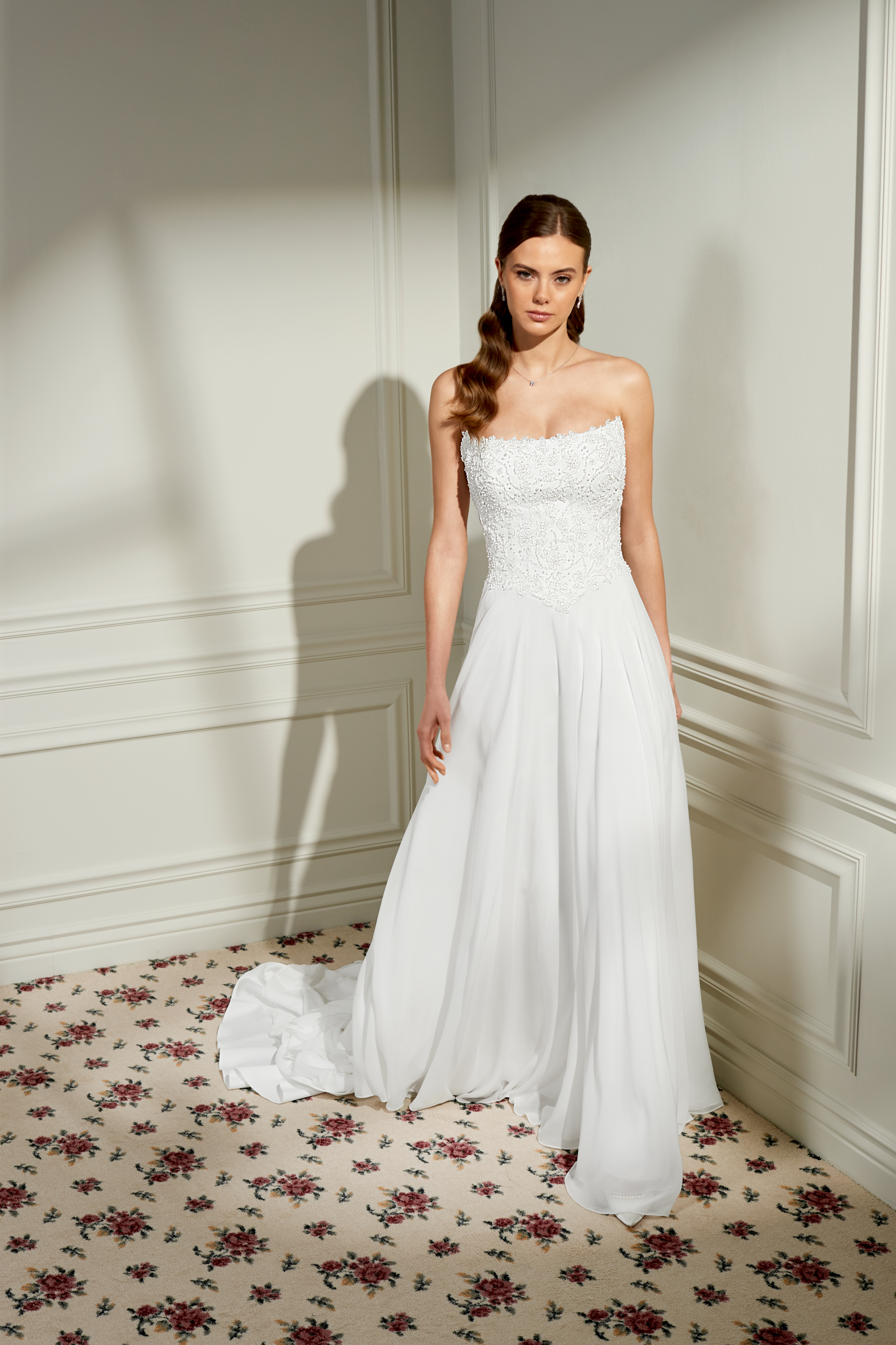 Adore by Justin Alexander Style 11468 Penny Sparkling Chiffon A-Line Bridal Gown with Beaded Lace Appliqués and 3D Florals on Bodice