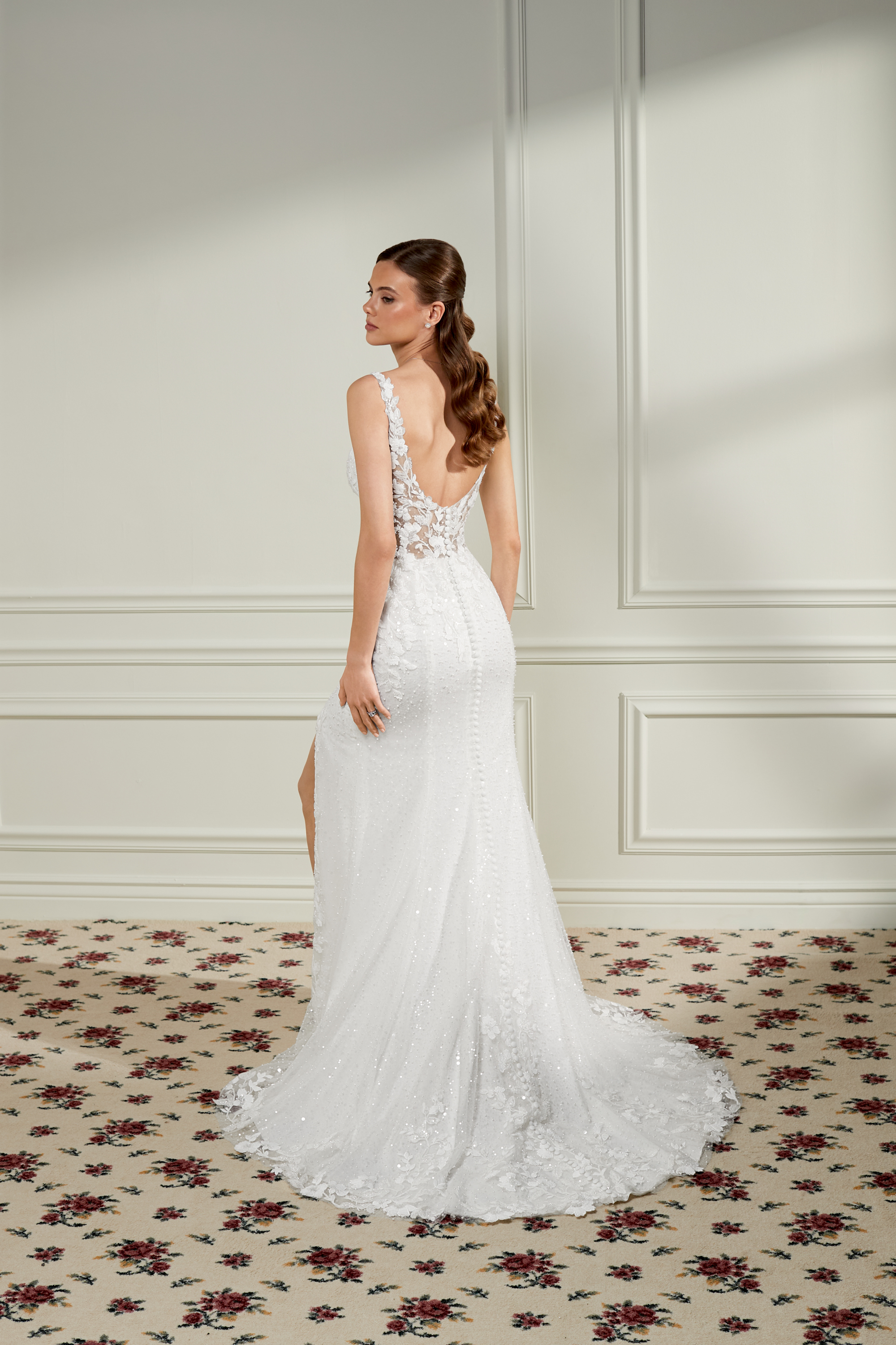 Adore by Justin Alexander Style 11469 Primrose Allover Beaded Fit and Fare Bridal Gown with Plunging V-Neckline and Skirt Slit