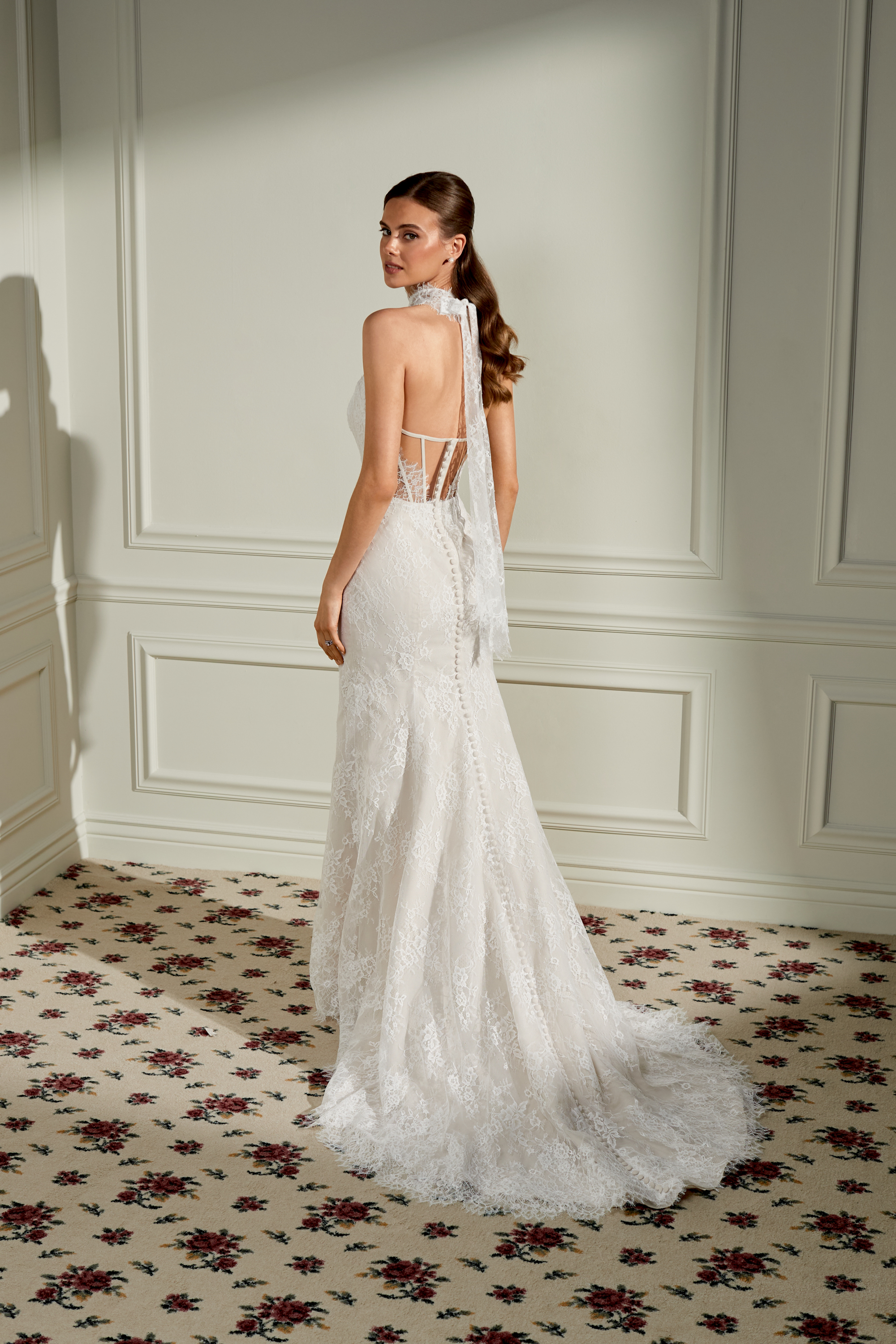 Adore by Justin Alexander Style 11475CH Minnie Choker Chantilly Lace Choker with Double Bow Detail and Streamers