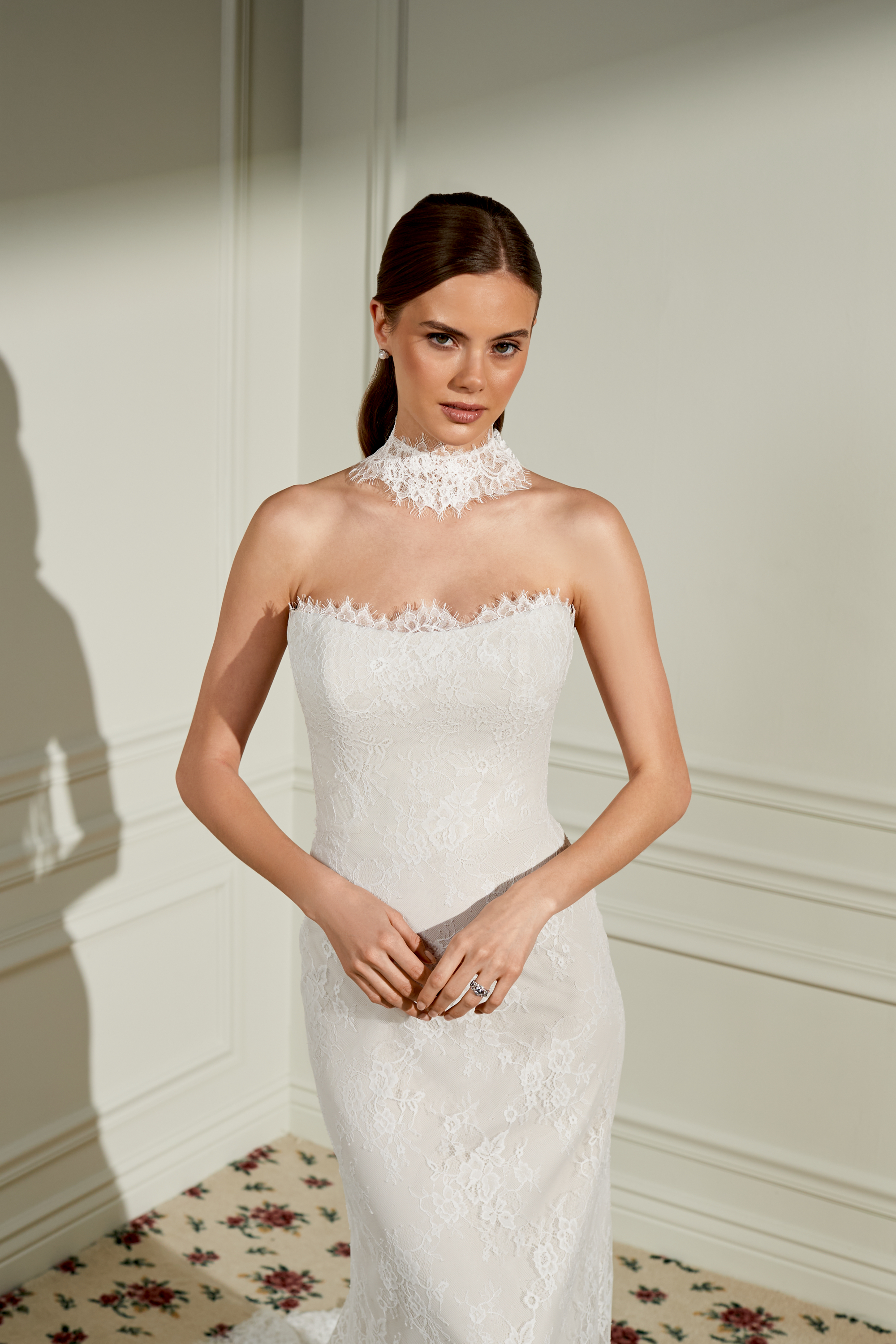 Adore by Justin Alexander Style 11475CH Minnie Choker Chantilly Lace Choker with Double Bow Detail and Streamers