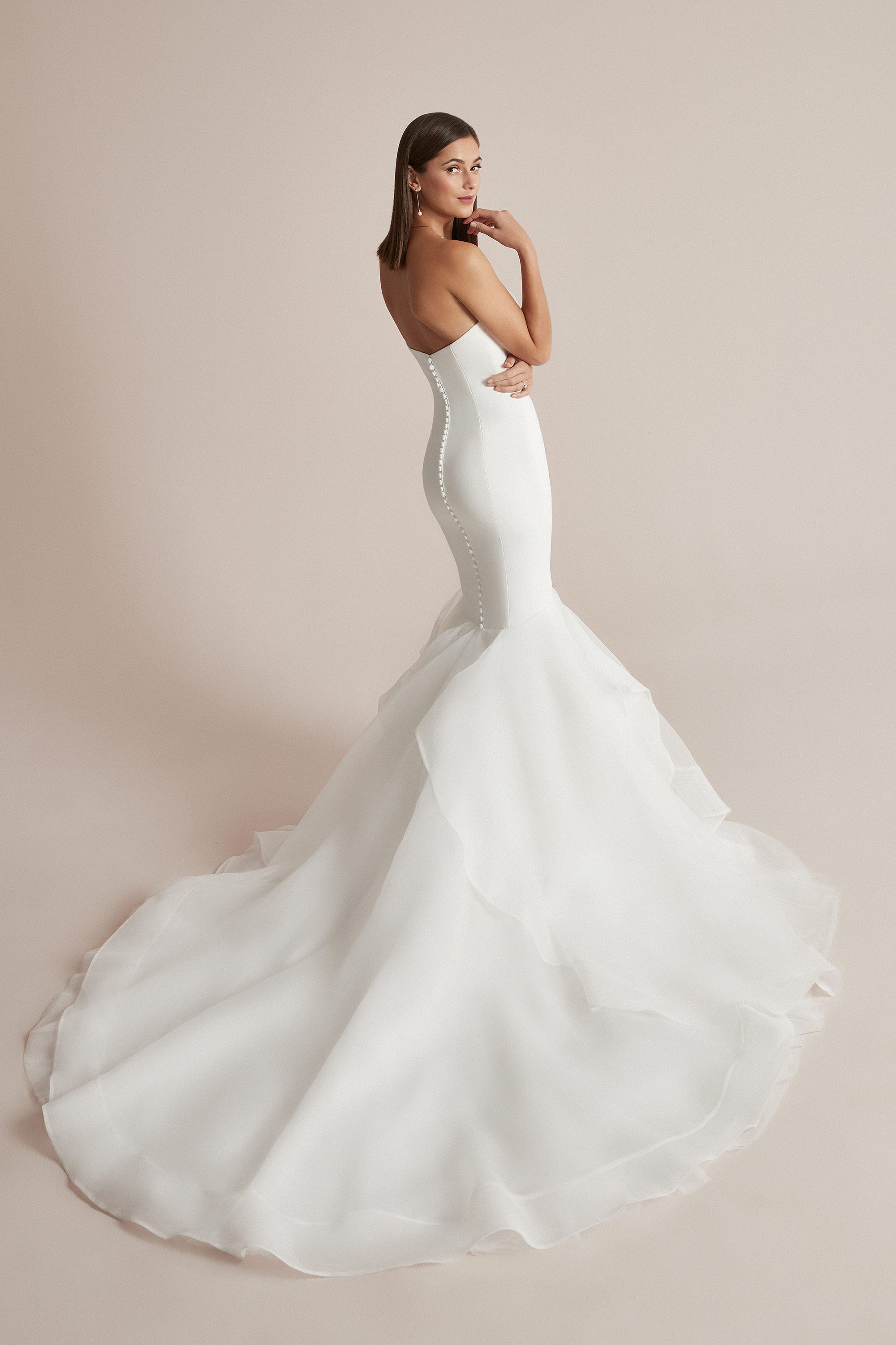 Justin Alexander Style 88203 Cooper Satin Mermaid Wedding Dress with Organza Ruffle Skirt