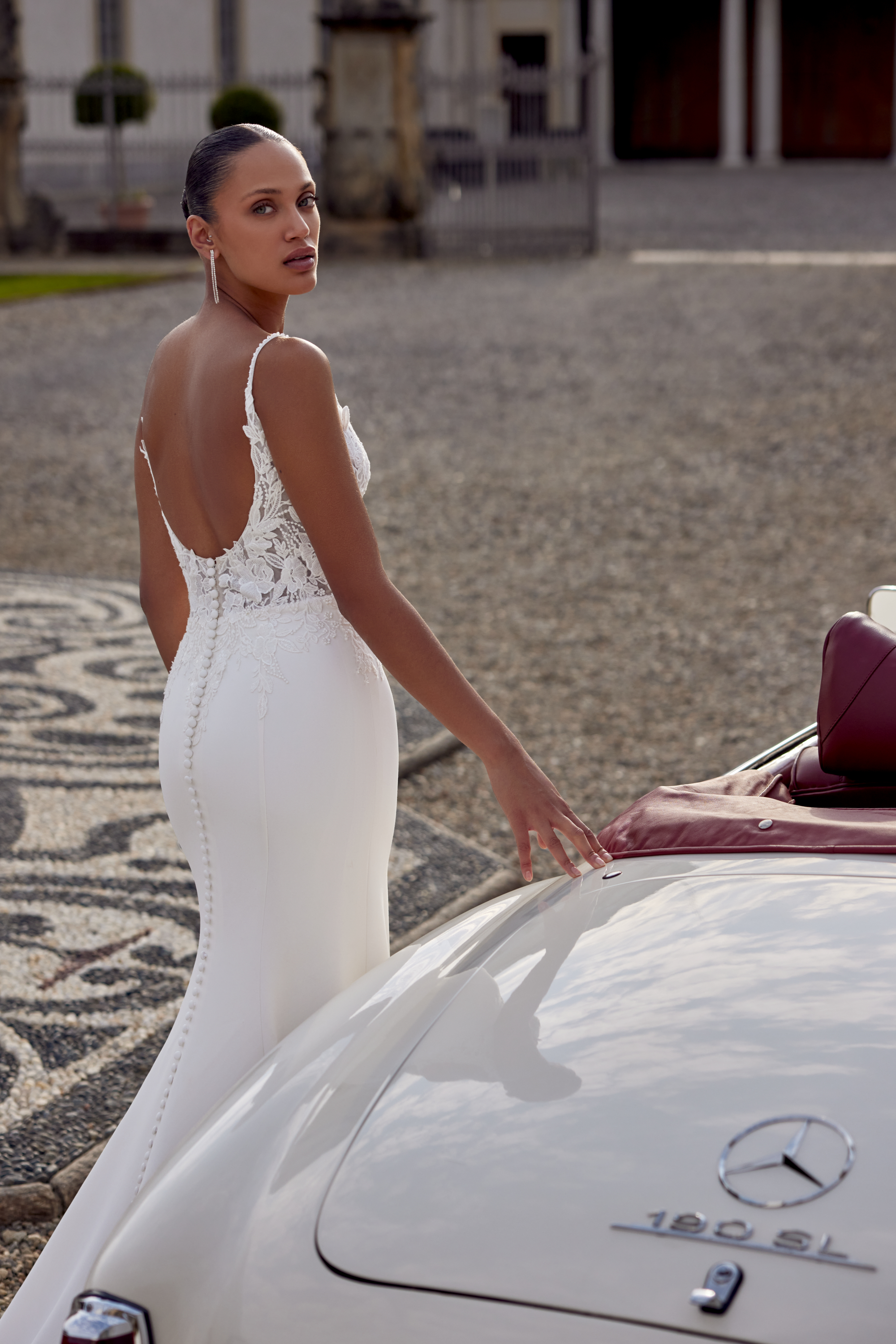 Justin Alexander Style 88256 Everley Lace and Crepe Fit and Flare Wedding Dress with Slit
