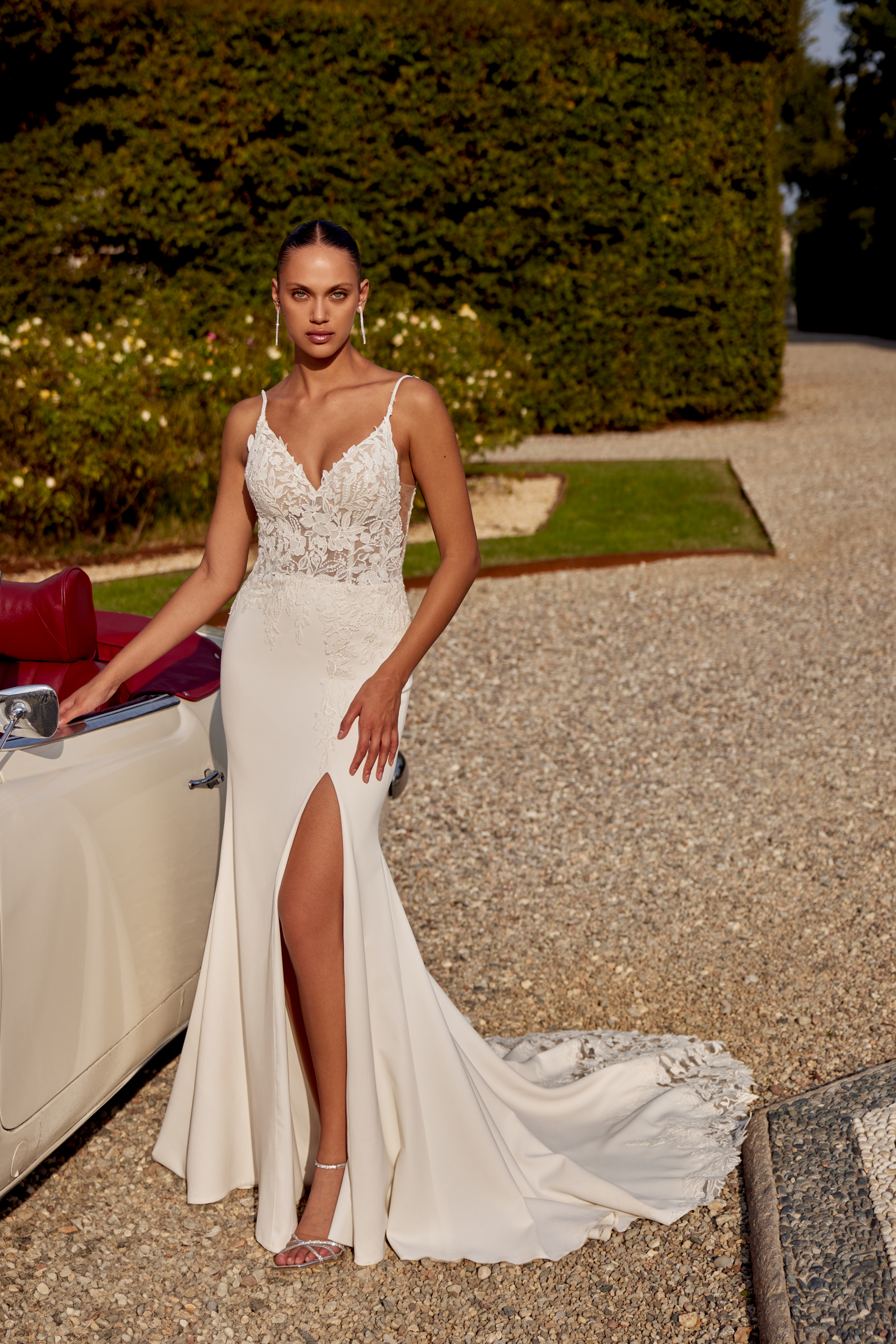 Justin Alexander Style 88256 Everley Lace and Crepe Fit and Flare Wedding Dress with Slit