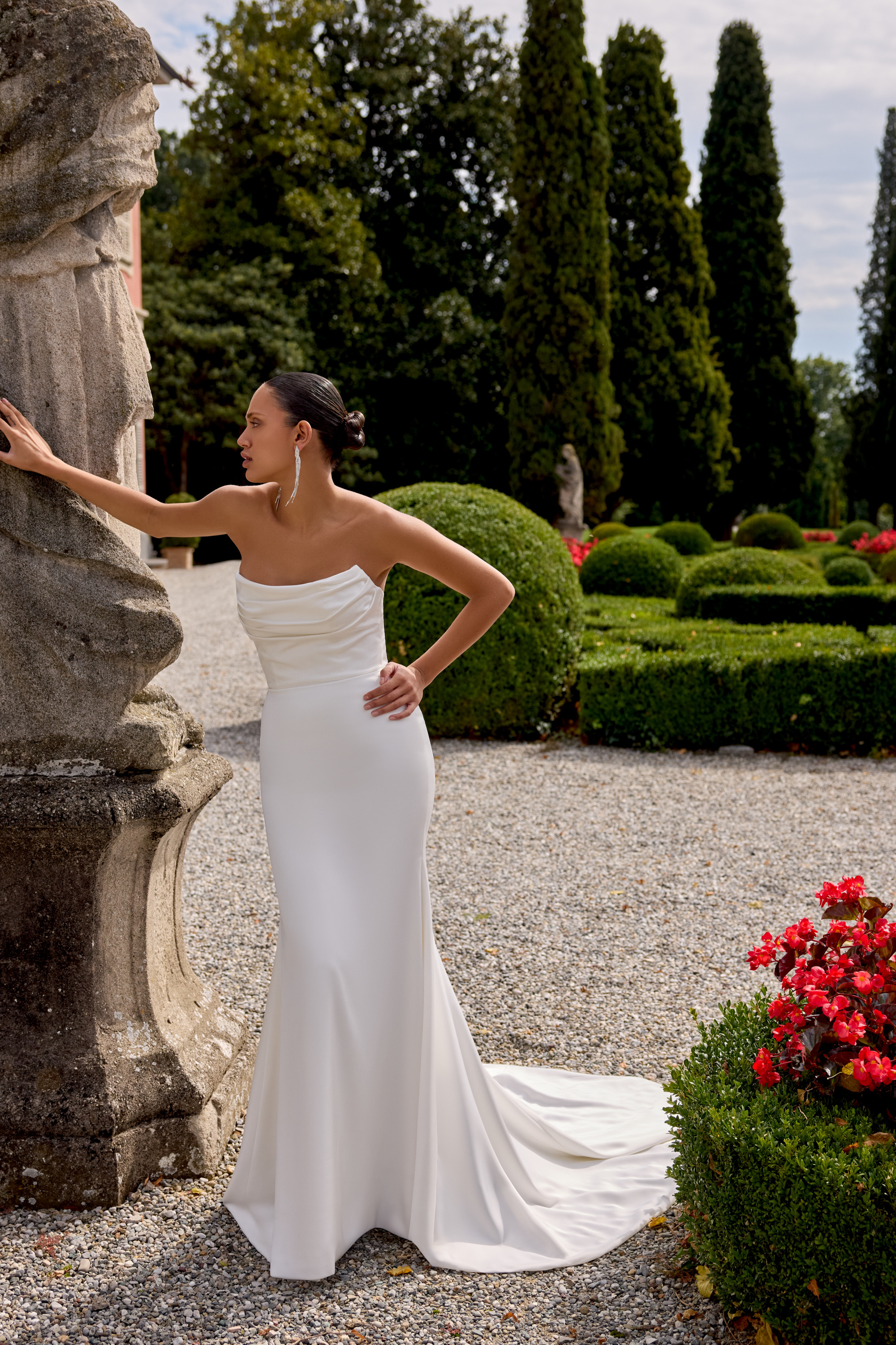 Justin Alexander Style 88320 Gwinn Strapless Charmeuse Fit and Flare Wedding Dress with Scooped Neck