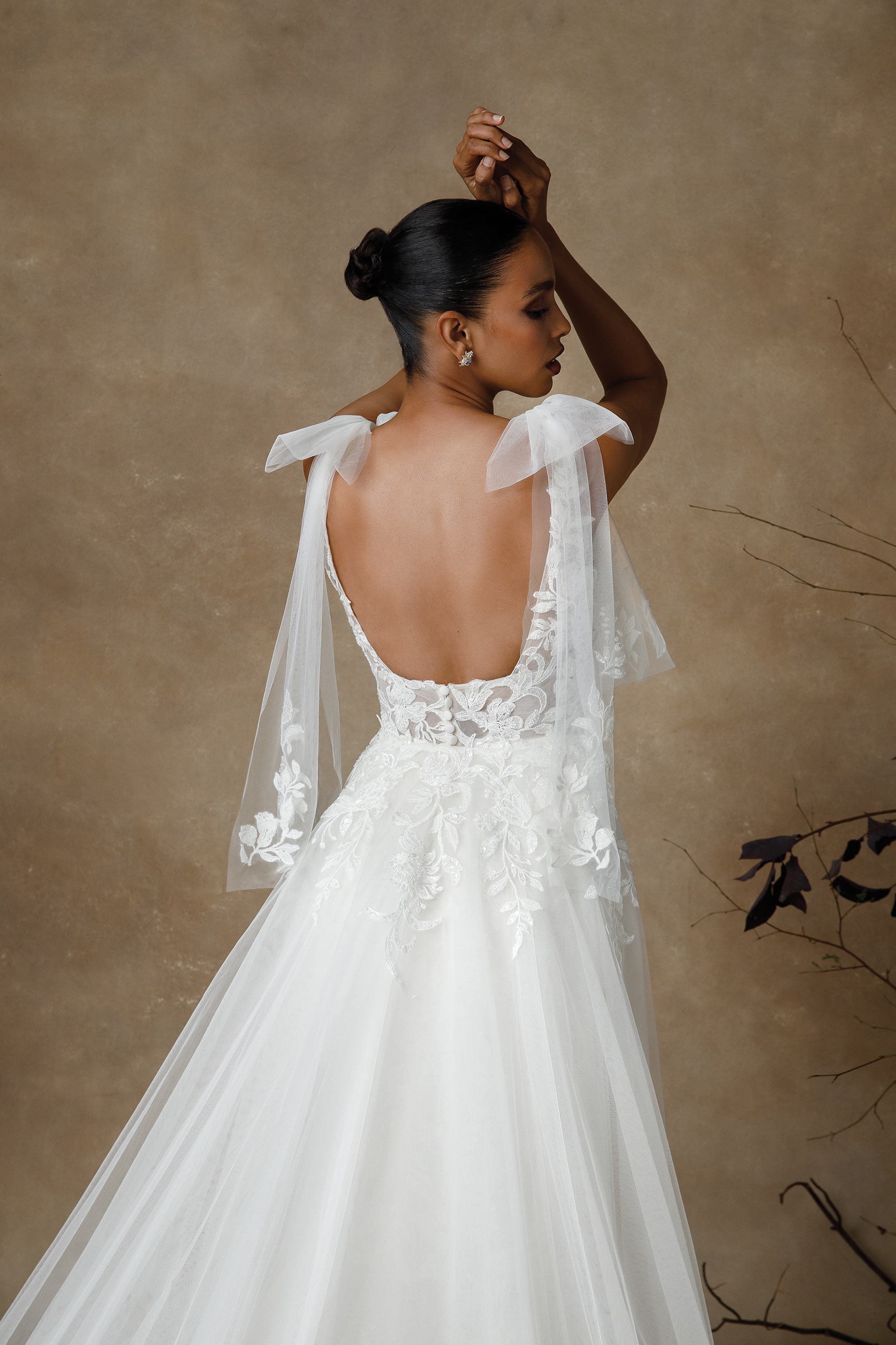 Justin Alexander Style 88326 Gretchen Plunging V-Neck Allover Beaded Wedding Dress with Shoulder Bows