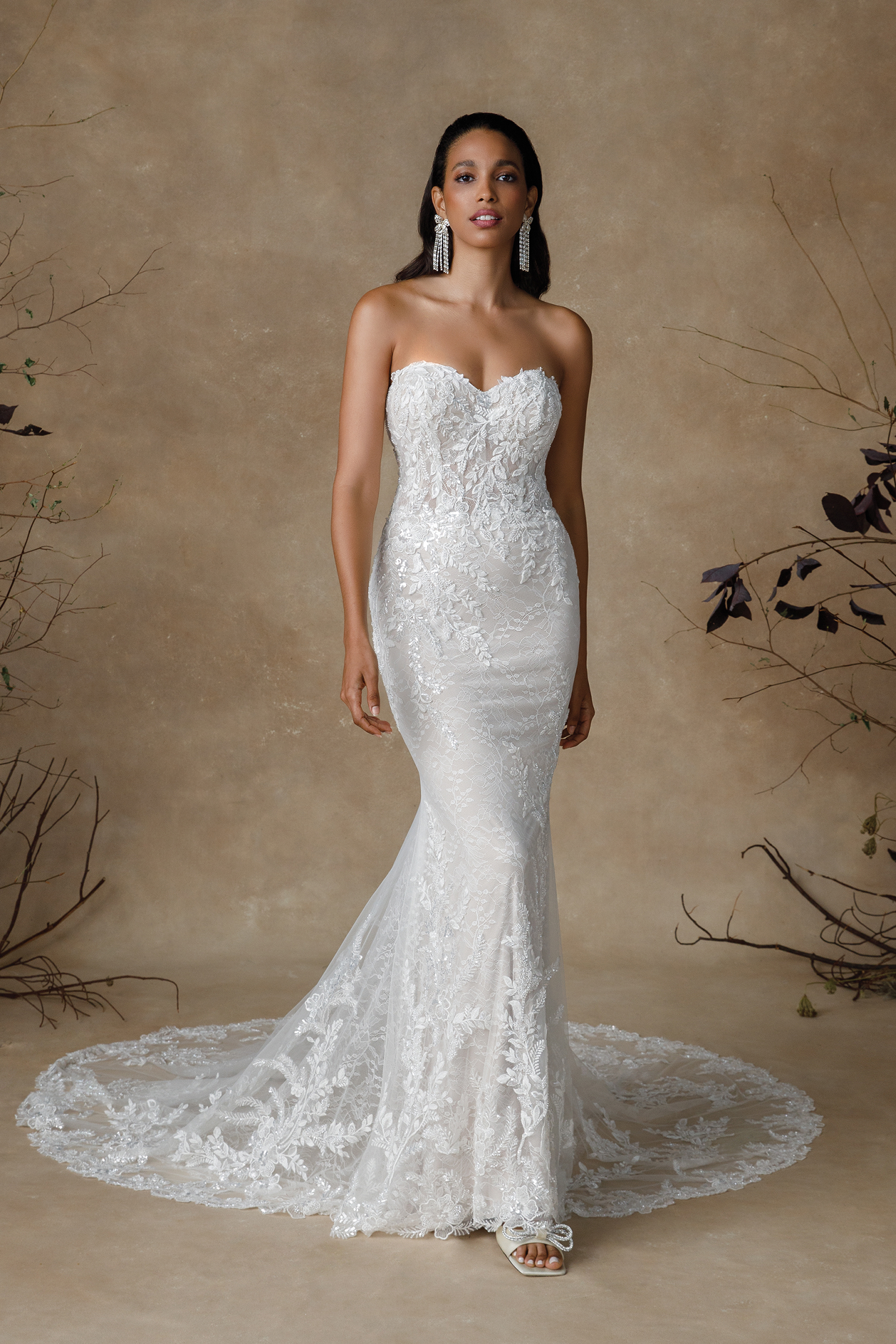 strapless lace fit and flare wedding dress Strapless lace fit and flare wedding dress