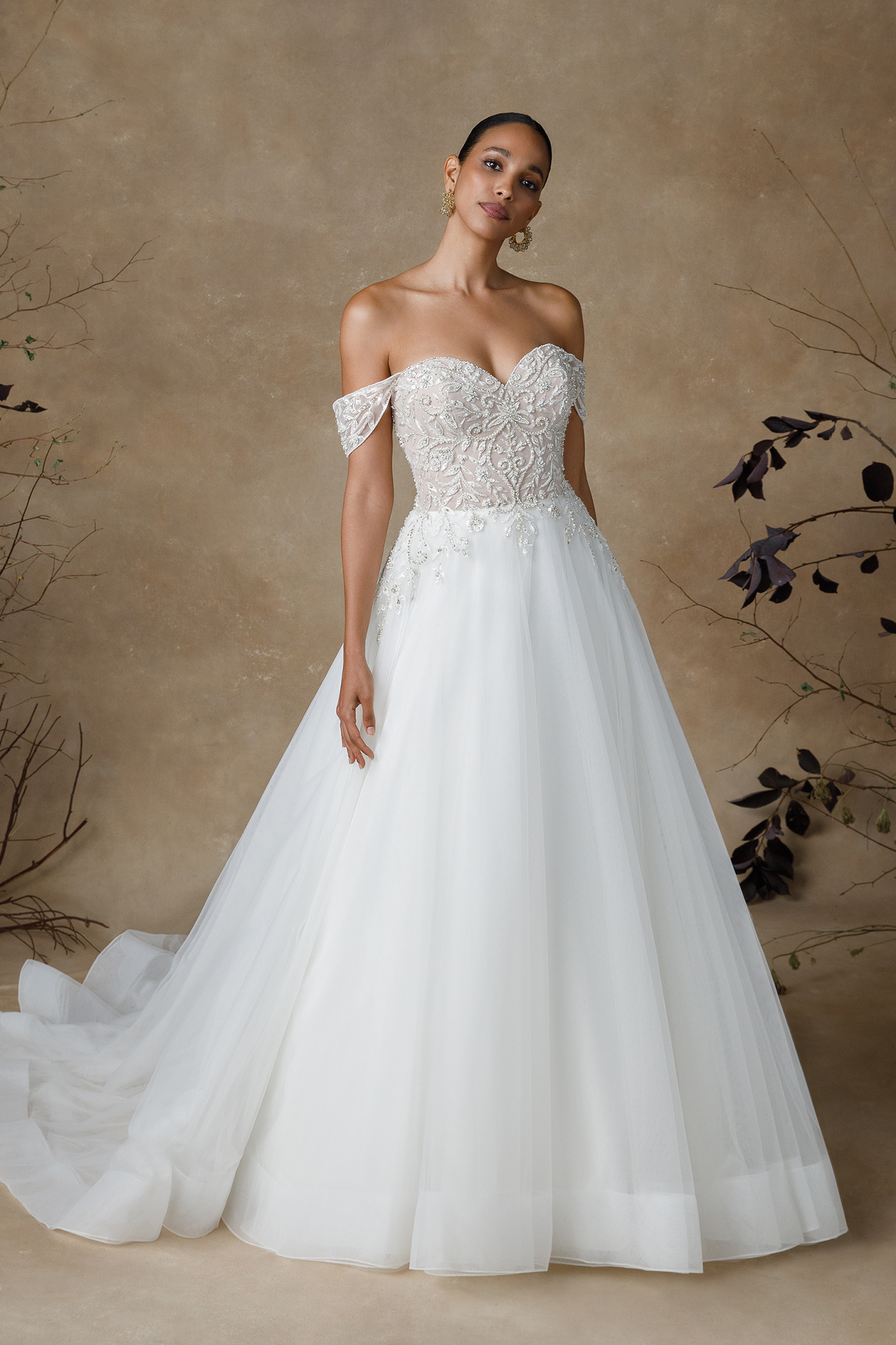 Gladys: Tulle Wedding Dress with Detachable Off The Shoulder
