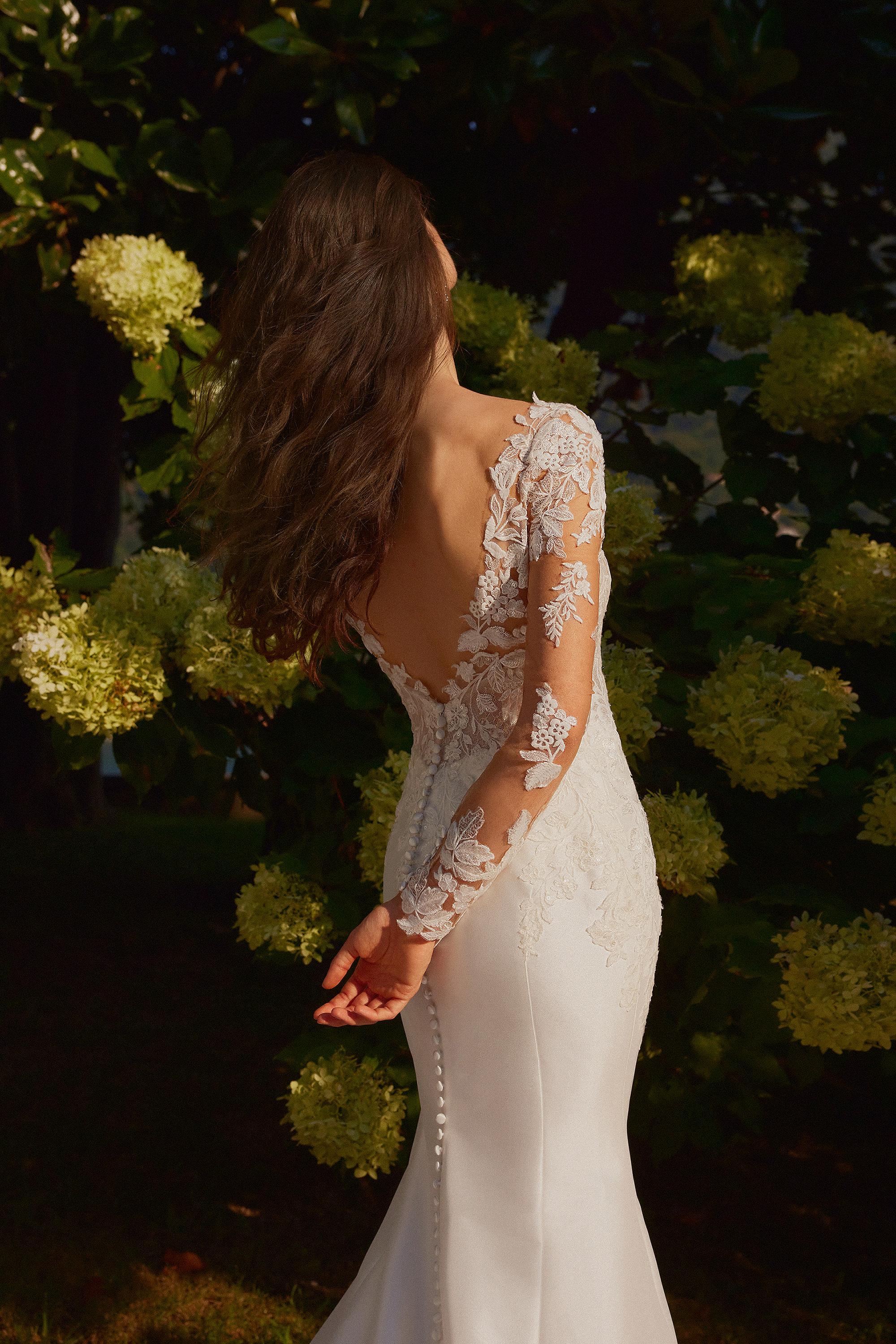 Justin Alexander Style 88380 Ivette Long Sleeve Trumpet Wedding Dress with Plunging Illusion Neckline