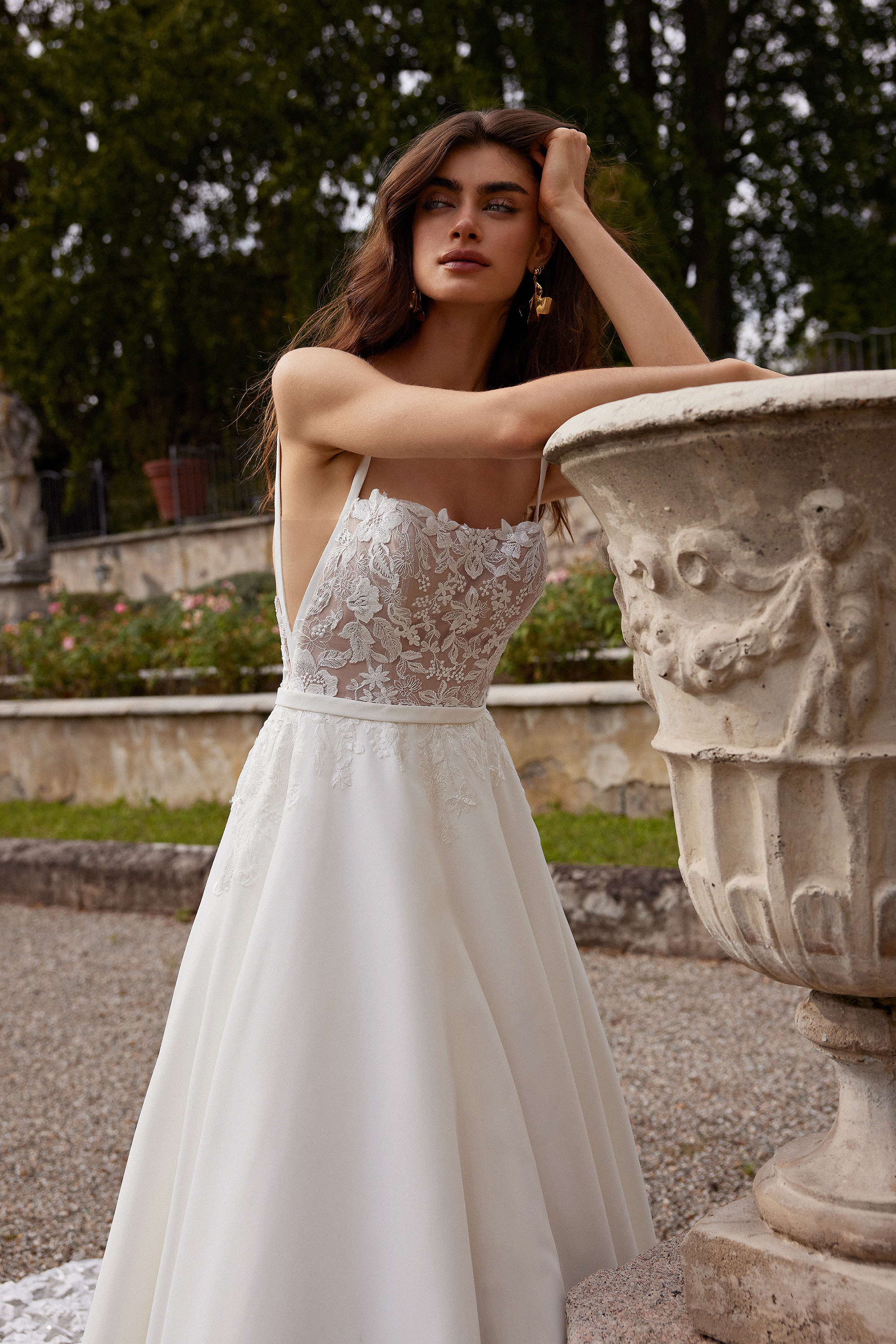Justin Alexander Style 88392 Idris Satin A-Line Gown with Square Neckline and Lace Bodice