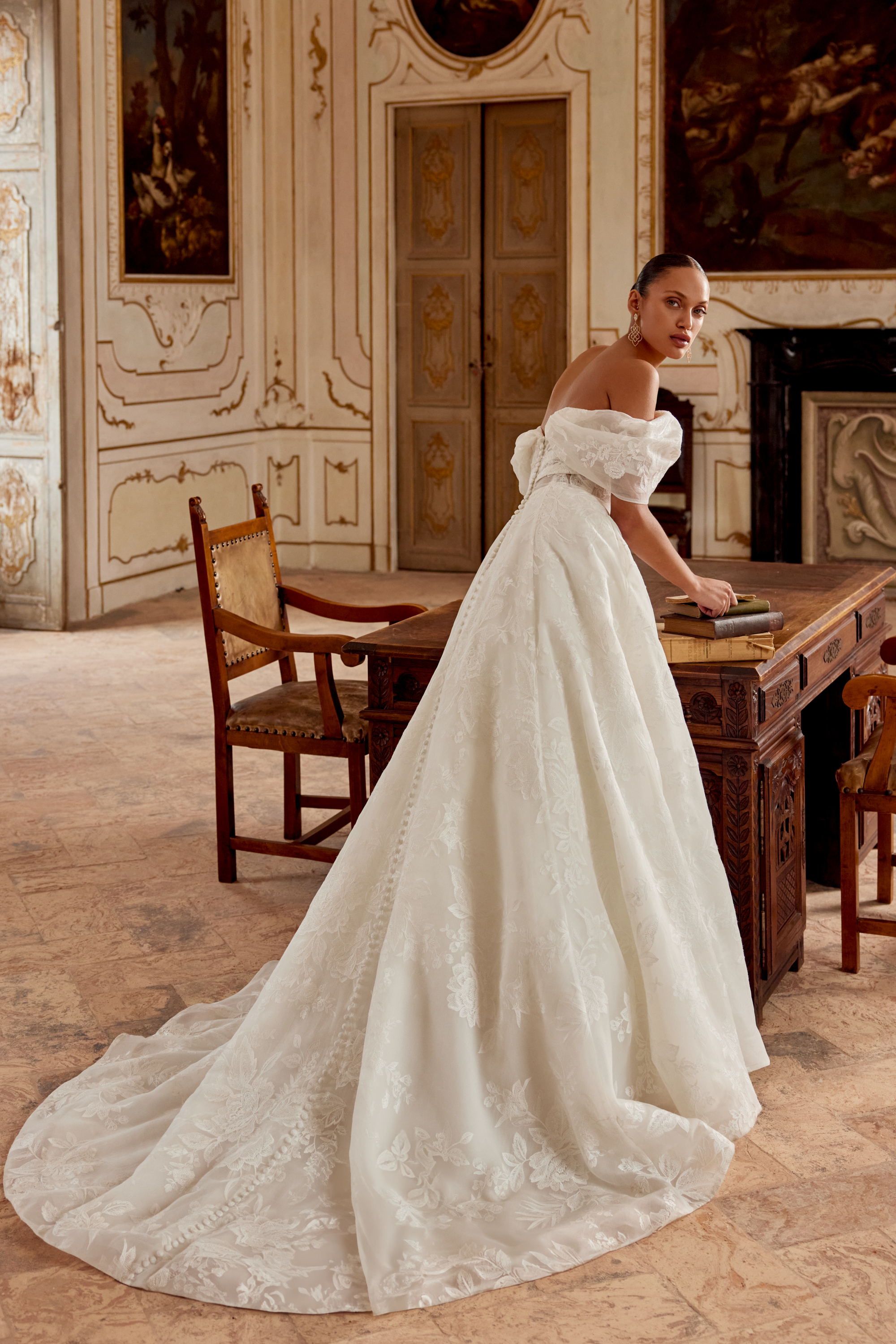 Justin Alexander Style 88453 Embroidered Crinkled Organza A-Line Gown with Pockets