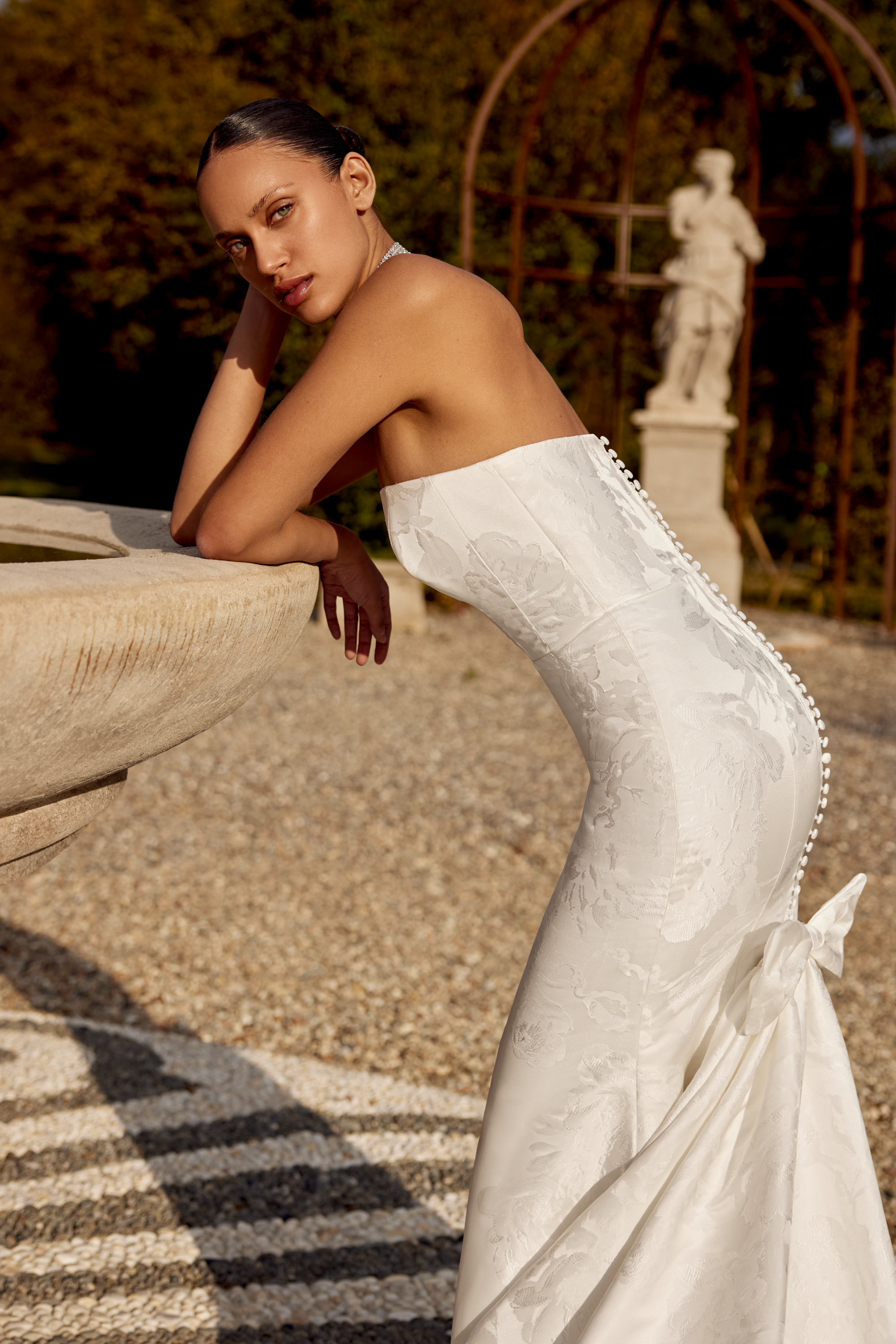 Justin Alexander Style 88454 Strapless Brocade Fit and Flare Gown with Princess Seams