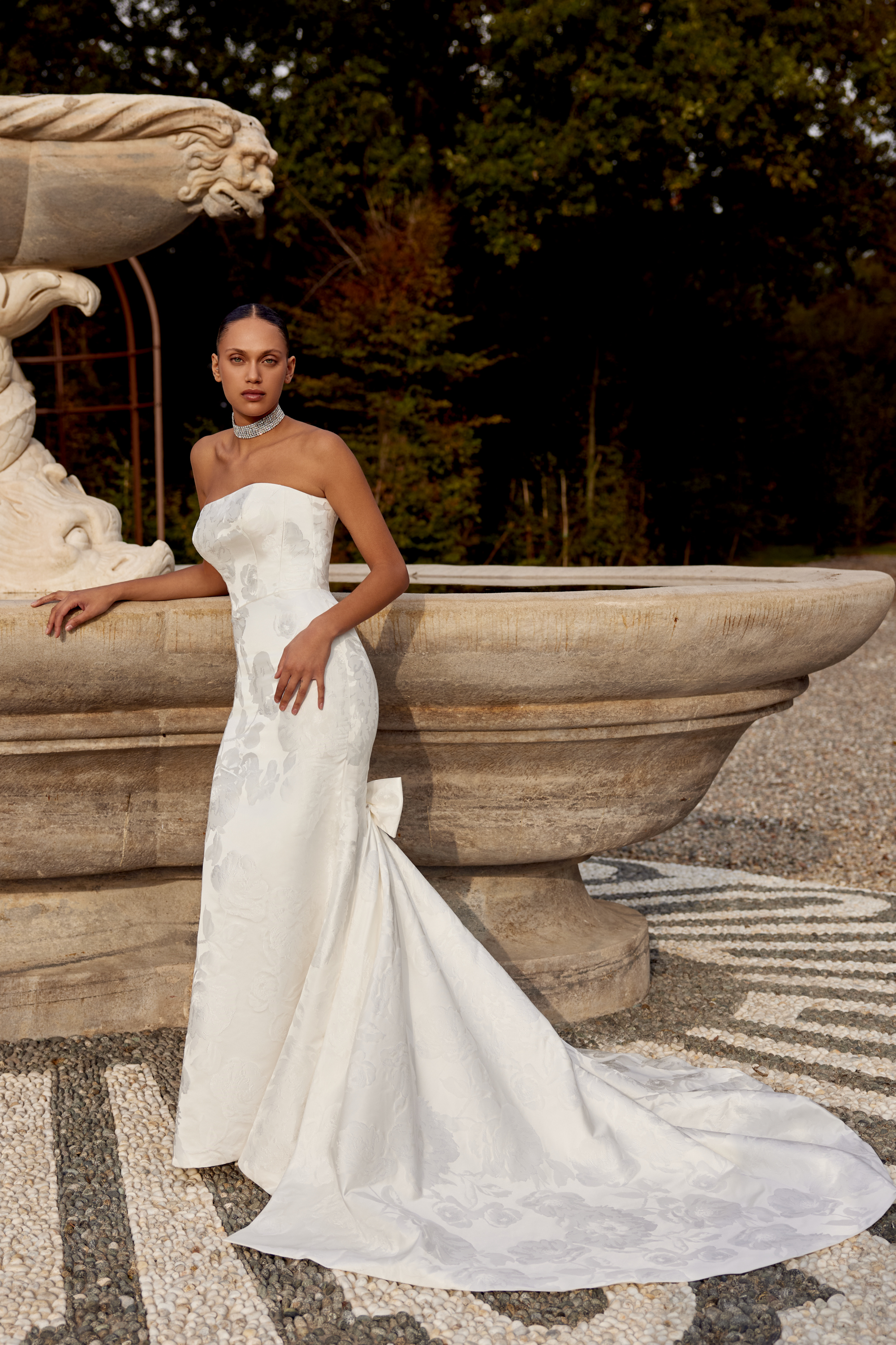 Justin Alexander Style 88454 Strapless Brocade Fit and Flare Gown with Princess Seams