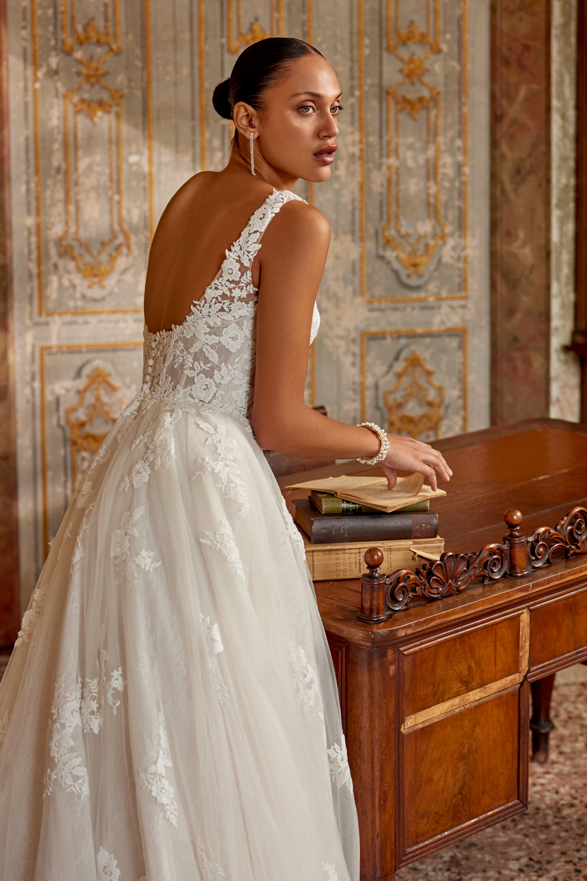 Justin Alexander Style 88455 Tulle A-Line Gown with Illusion Sabrina Neckline and Lace Appliqués