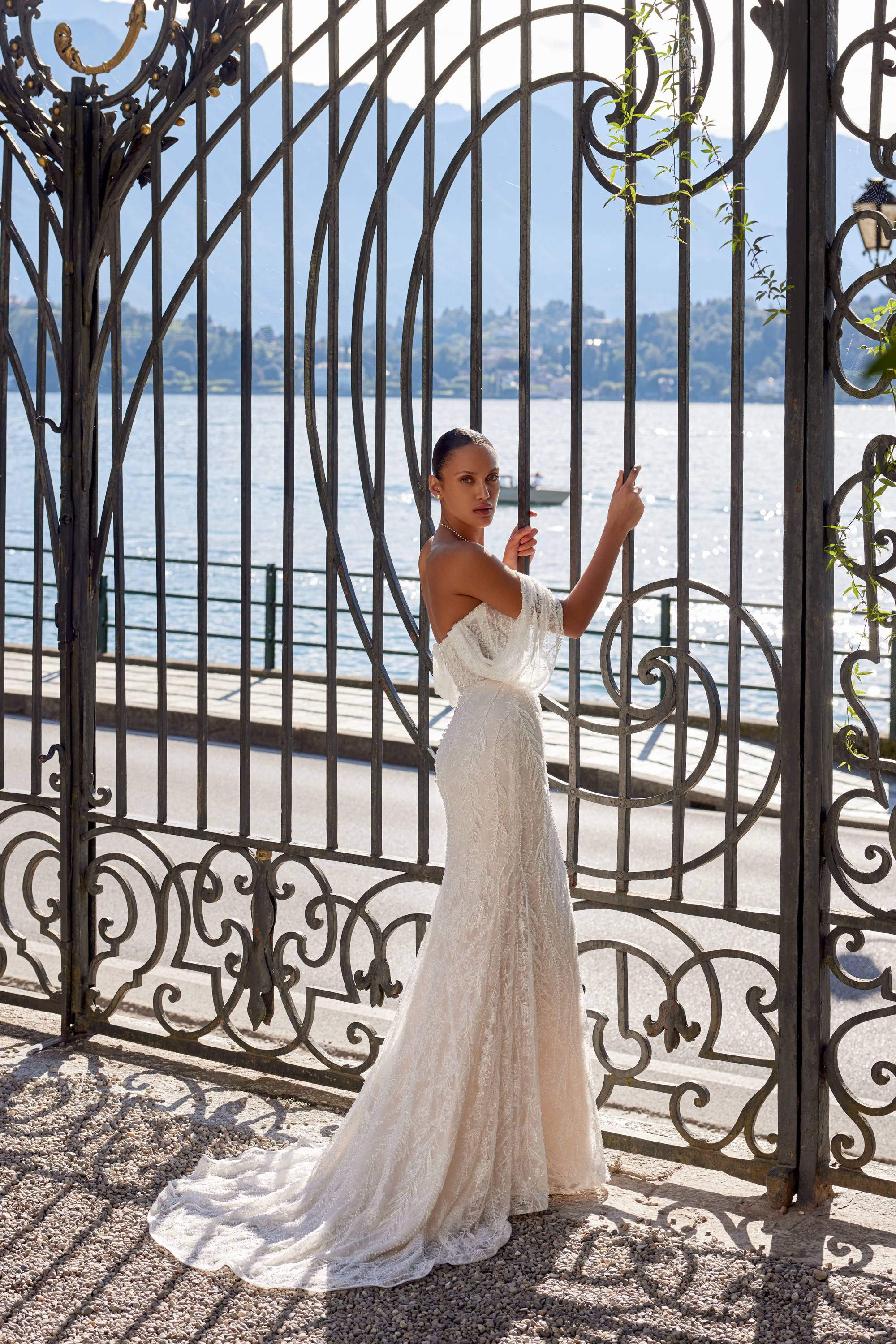 Justin Alexander Style 88462 Strapless Allover Beaded and Chantilly Lace Fit and Flare Gown