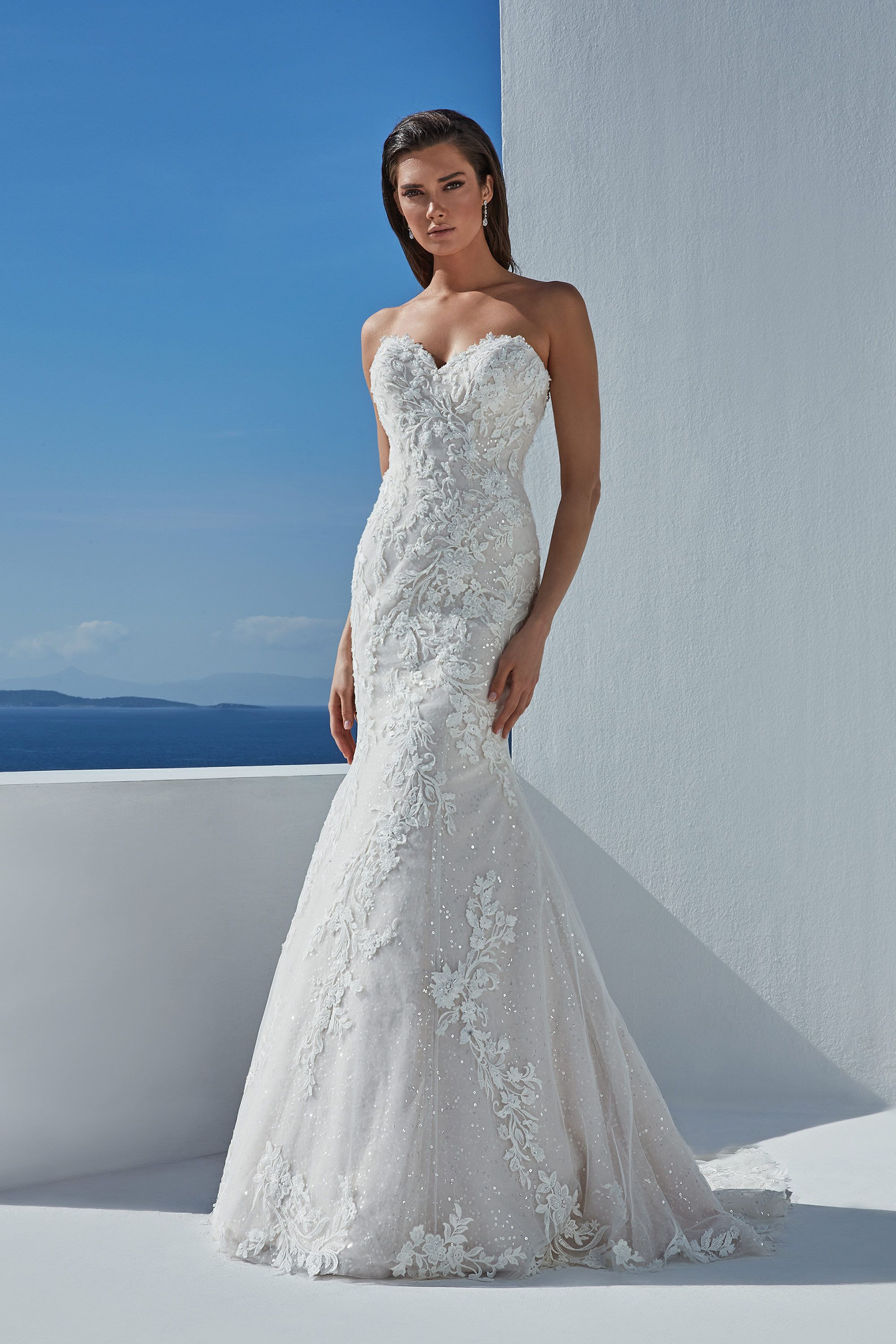 sparkly fit and flare wedding dress Beloved by Casablanca Bridal BL430 Delta Wedding Dress Fit And Flare V-Neck Lace Sequin Sheer Mesh Side Cut Outs Train Wedding Dress 28 / INI