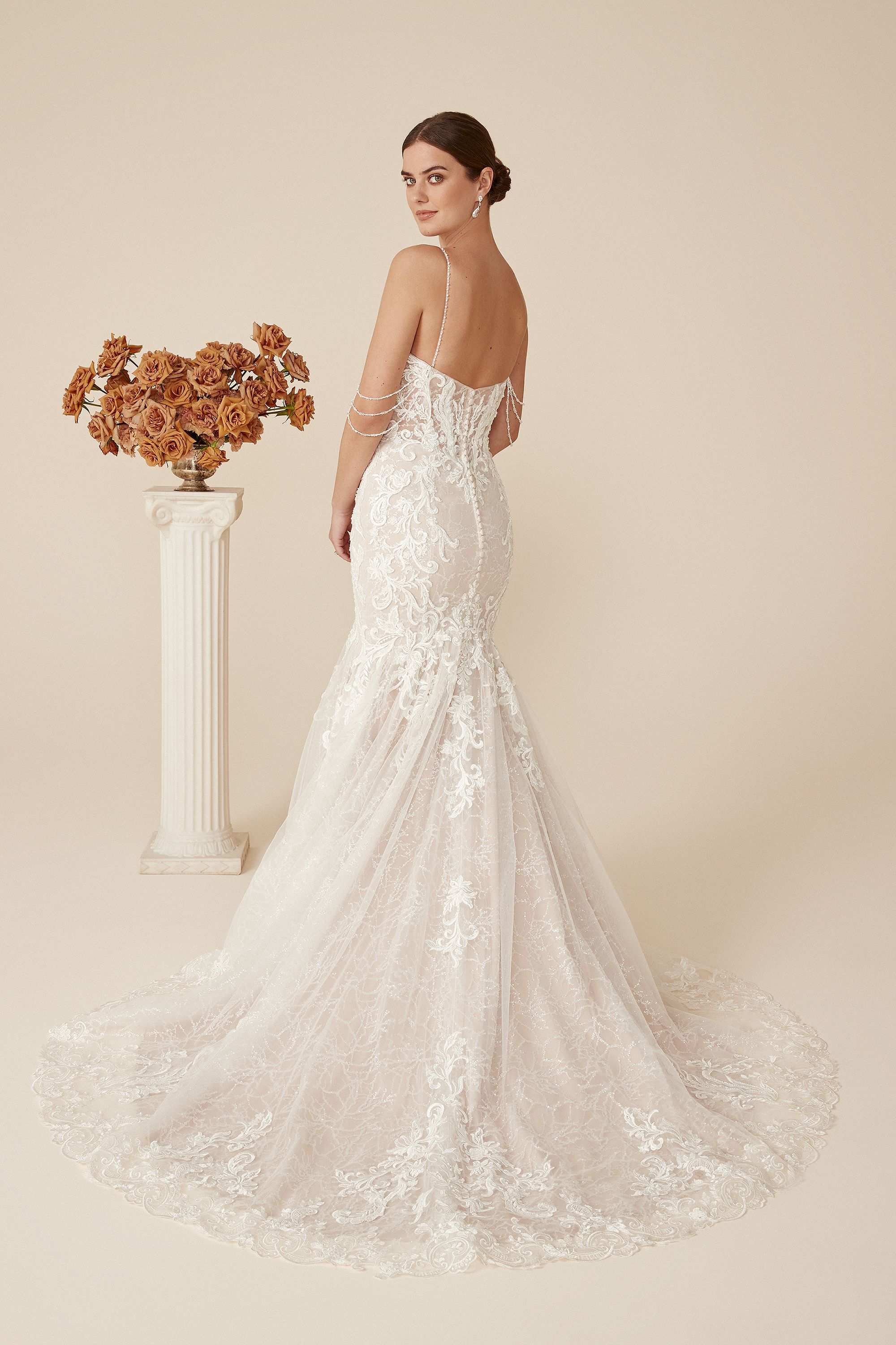 Justin Alexander Style 88252 Domela Sequined Glitter Tulle Trumpet Gown with Beaded Spaghetti Straps